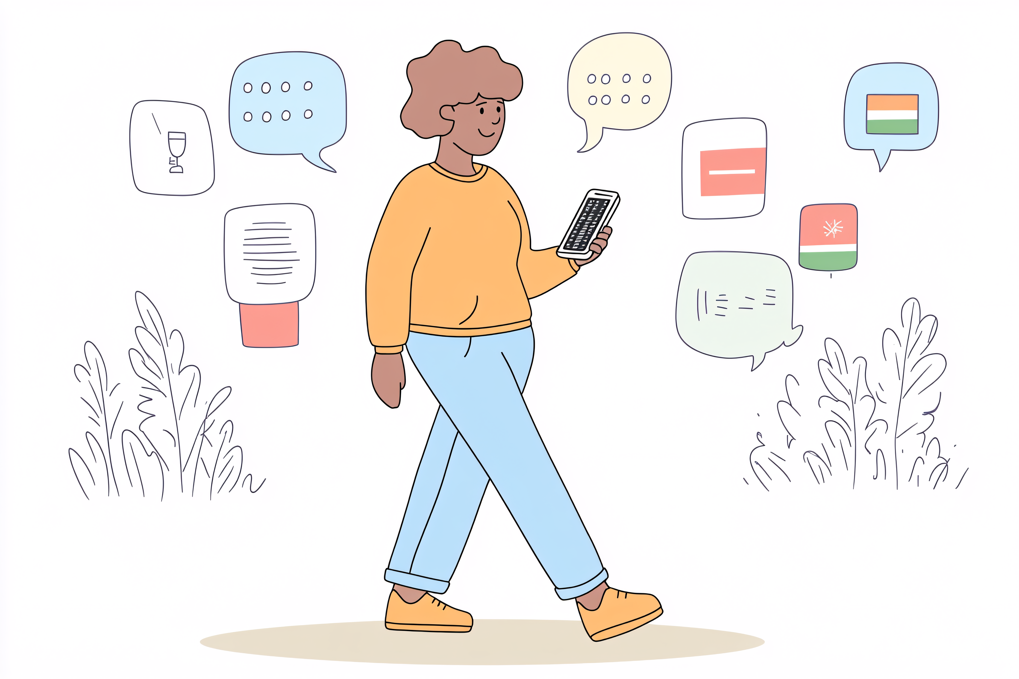 Person Using Smartphone Amidst Speech Bubbles