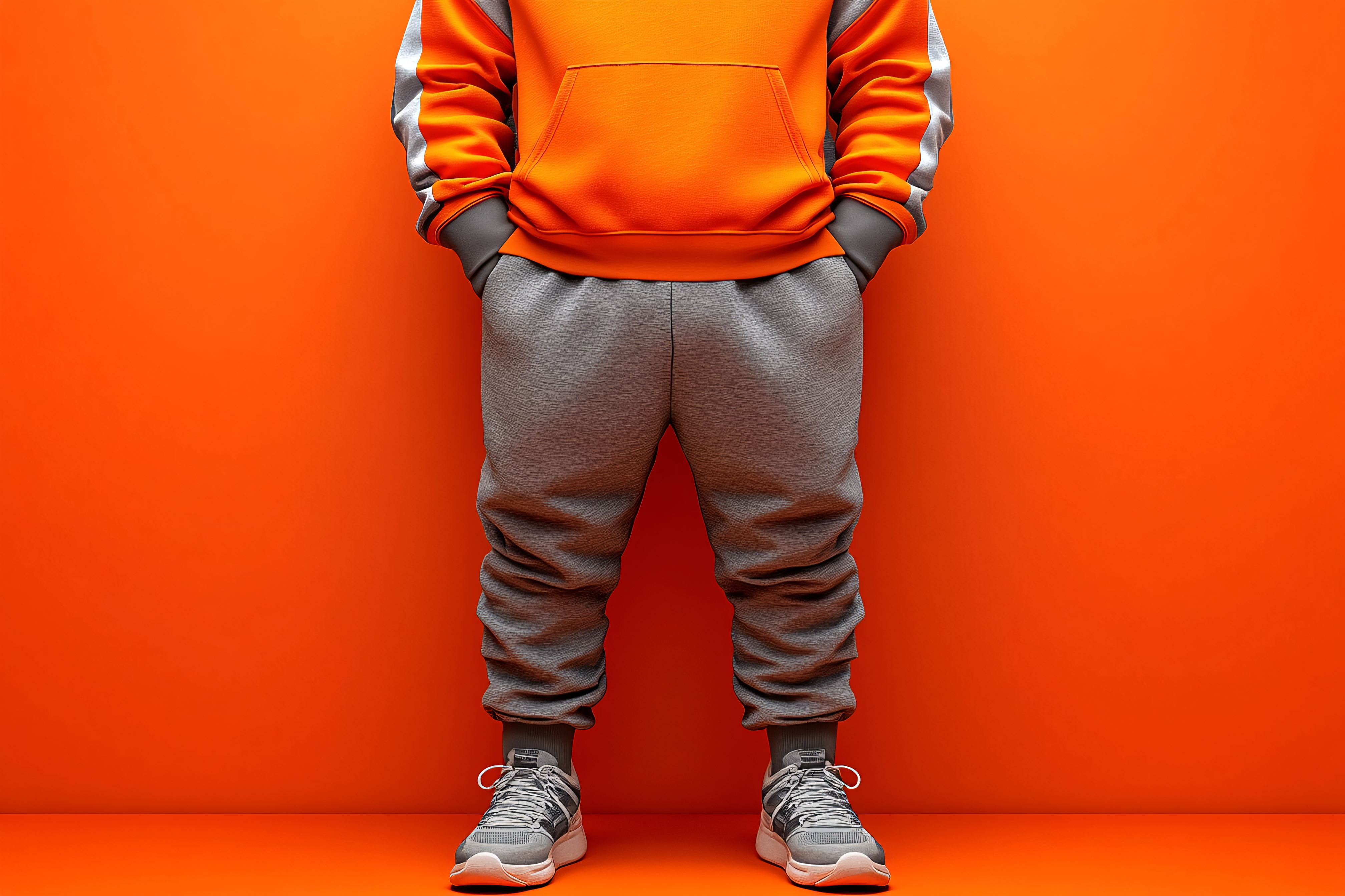 Person Wearing Orange Hoodie and Grey Track Pants