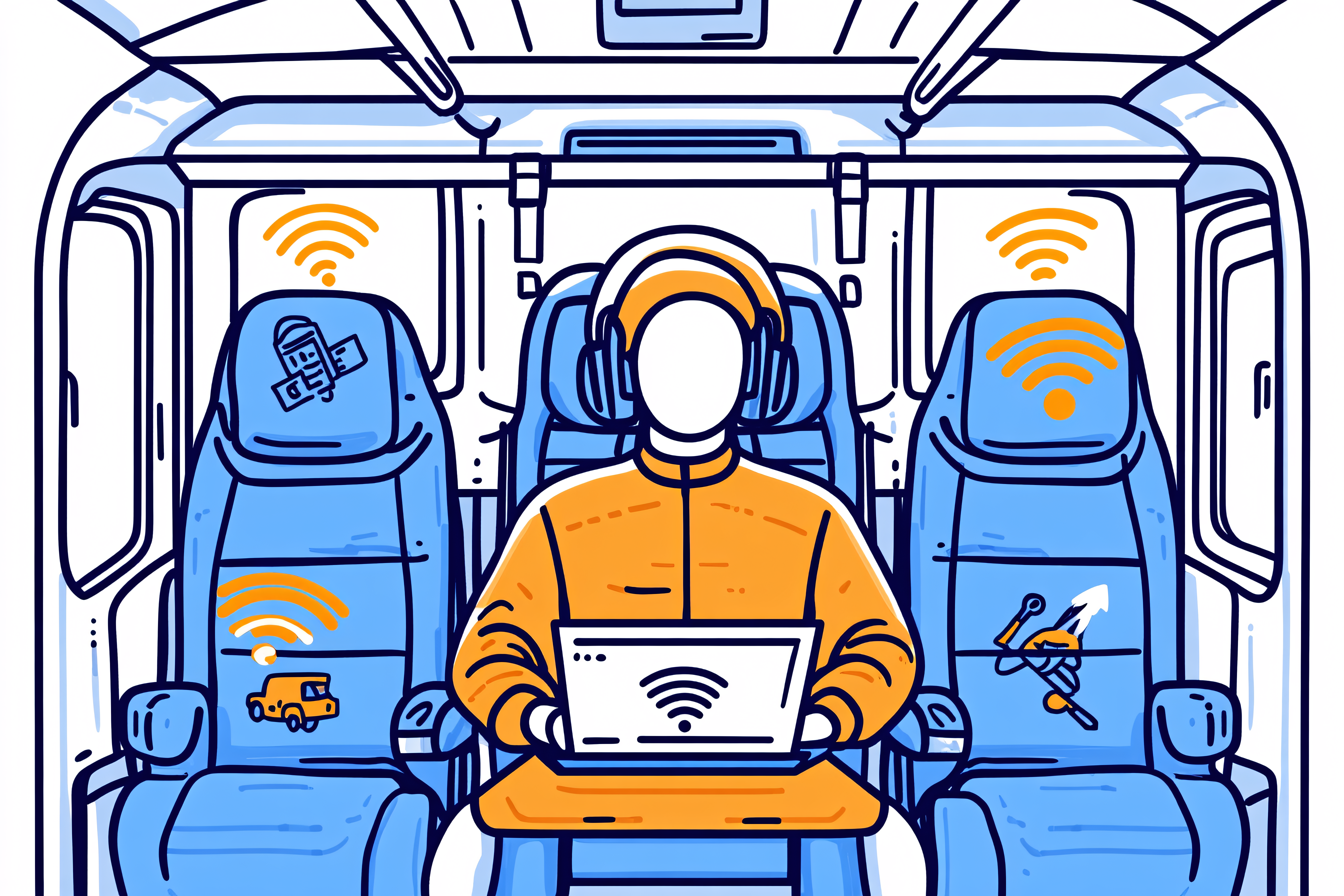 Person Working on Laptop in Connected Transport