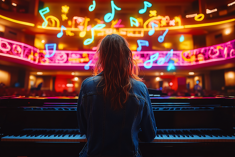Piano Performance in Neon Lights