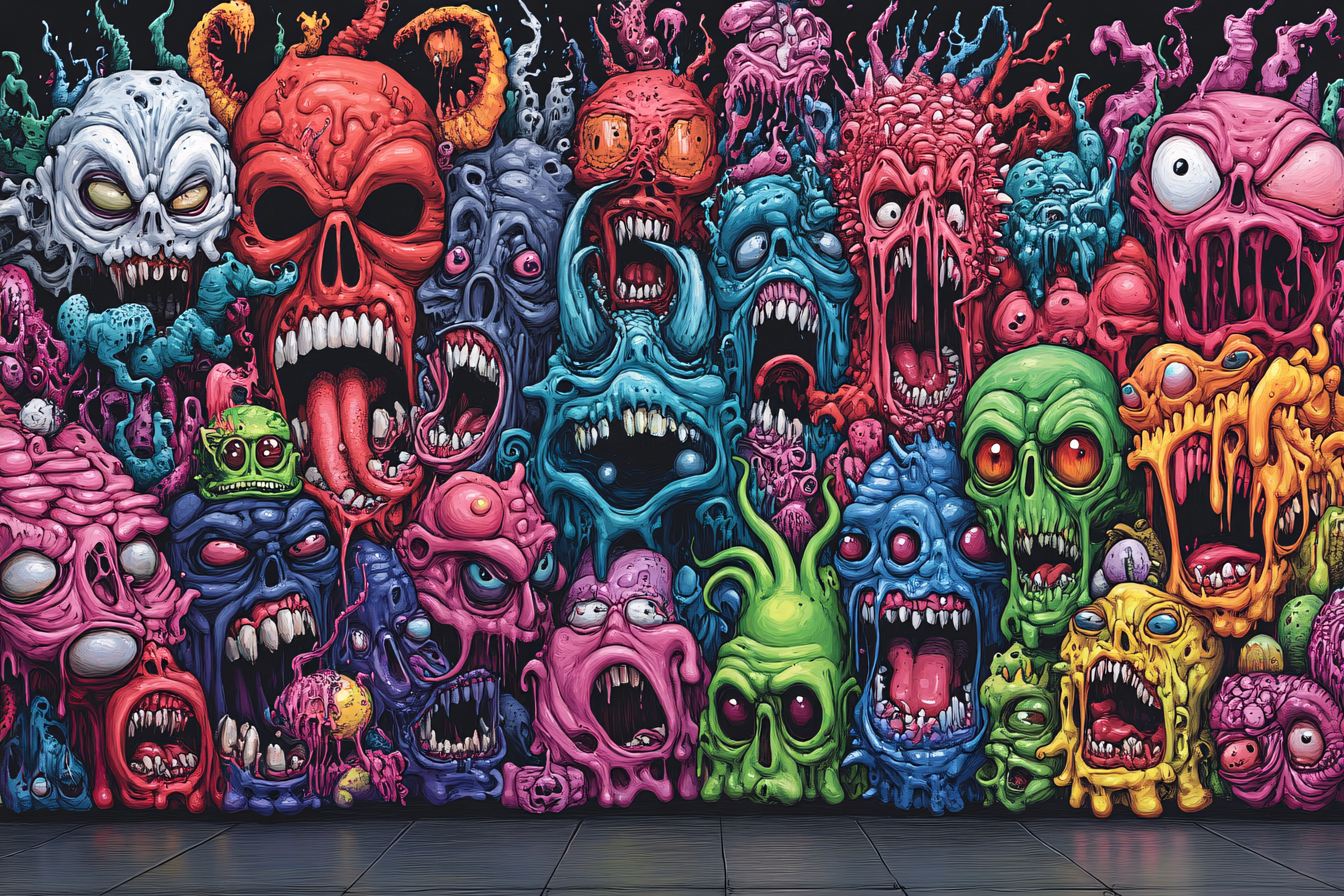 Pile Of Grotesque Monster Faces