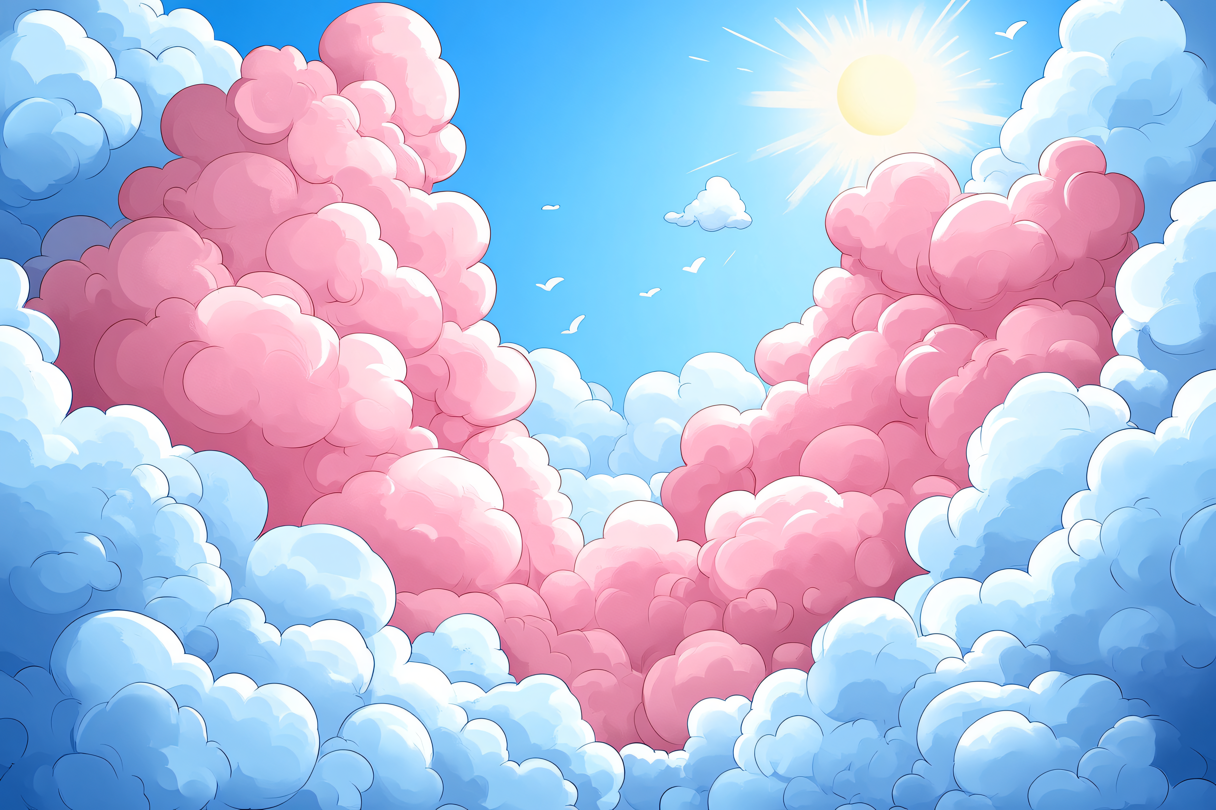 Pink And White Clouds With Sun