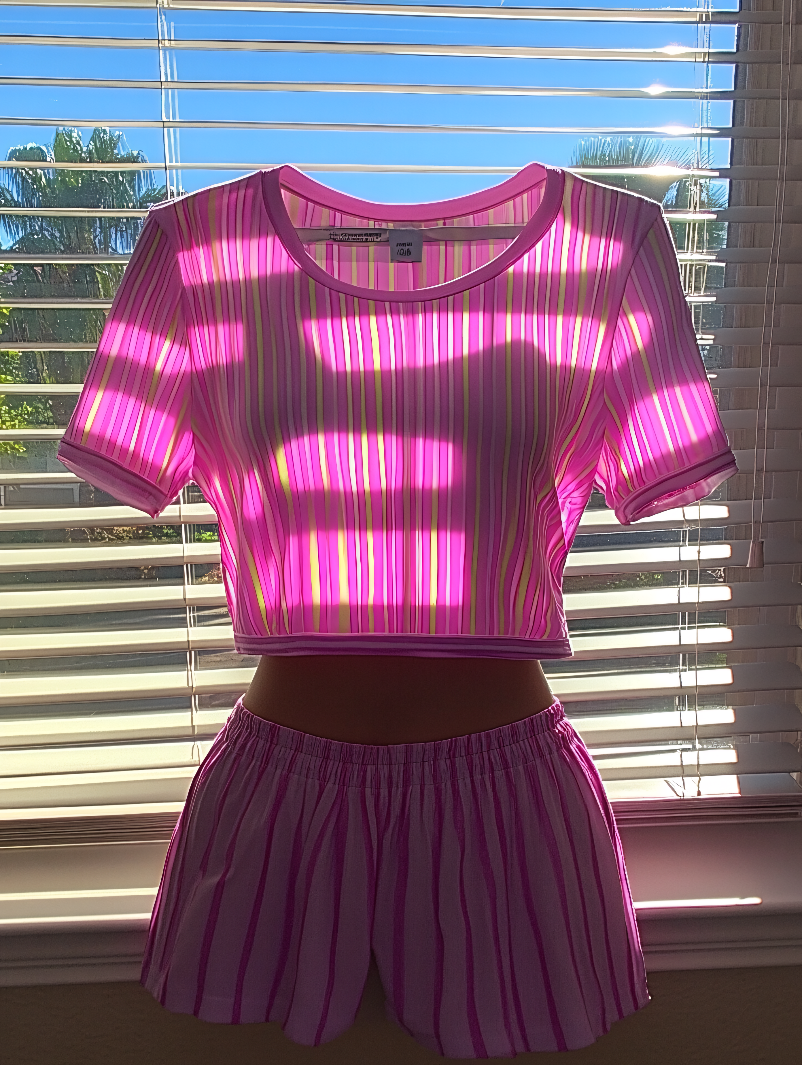 Pink And Yellow Striped Two Piece Outfit