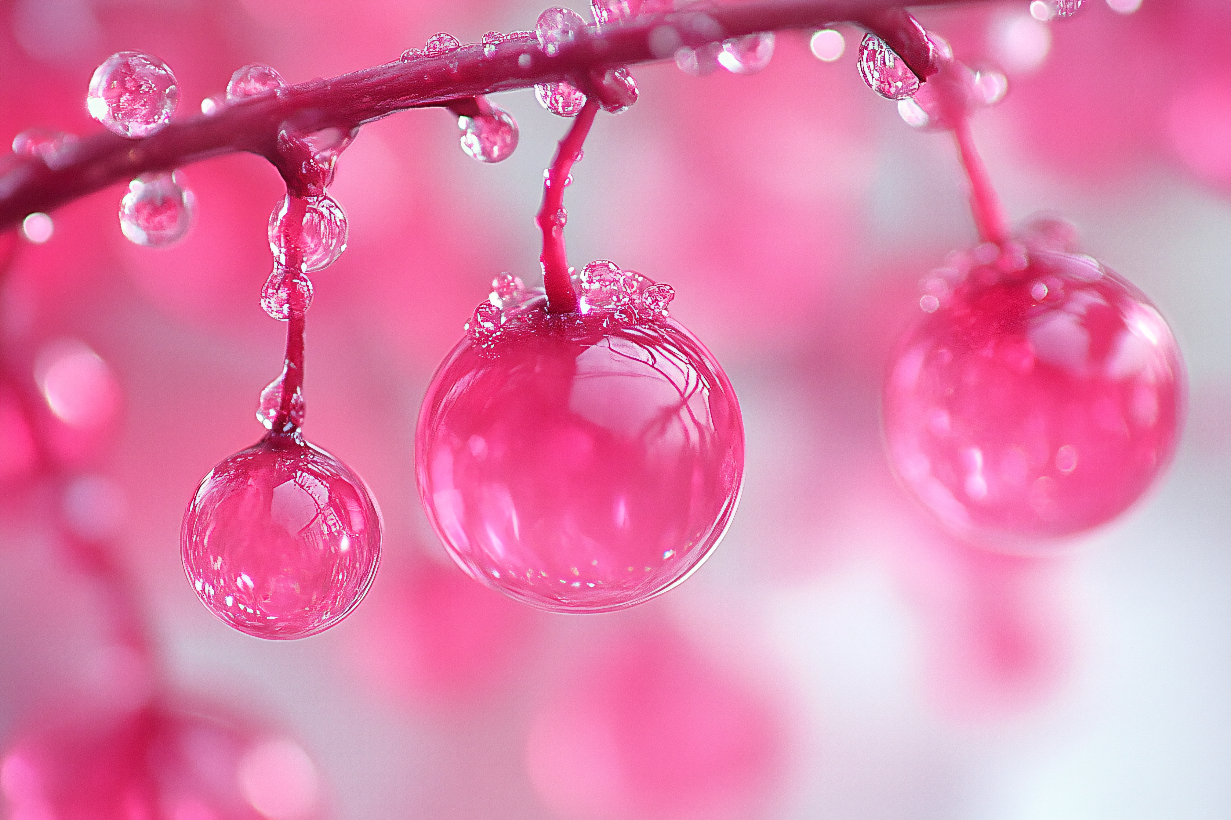 Pink Berries Adorned with Water Droplets