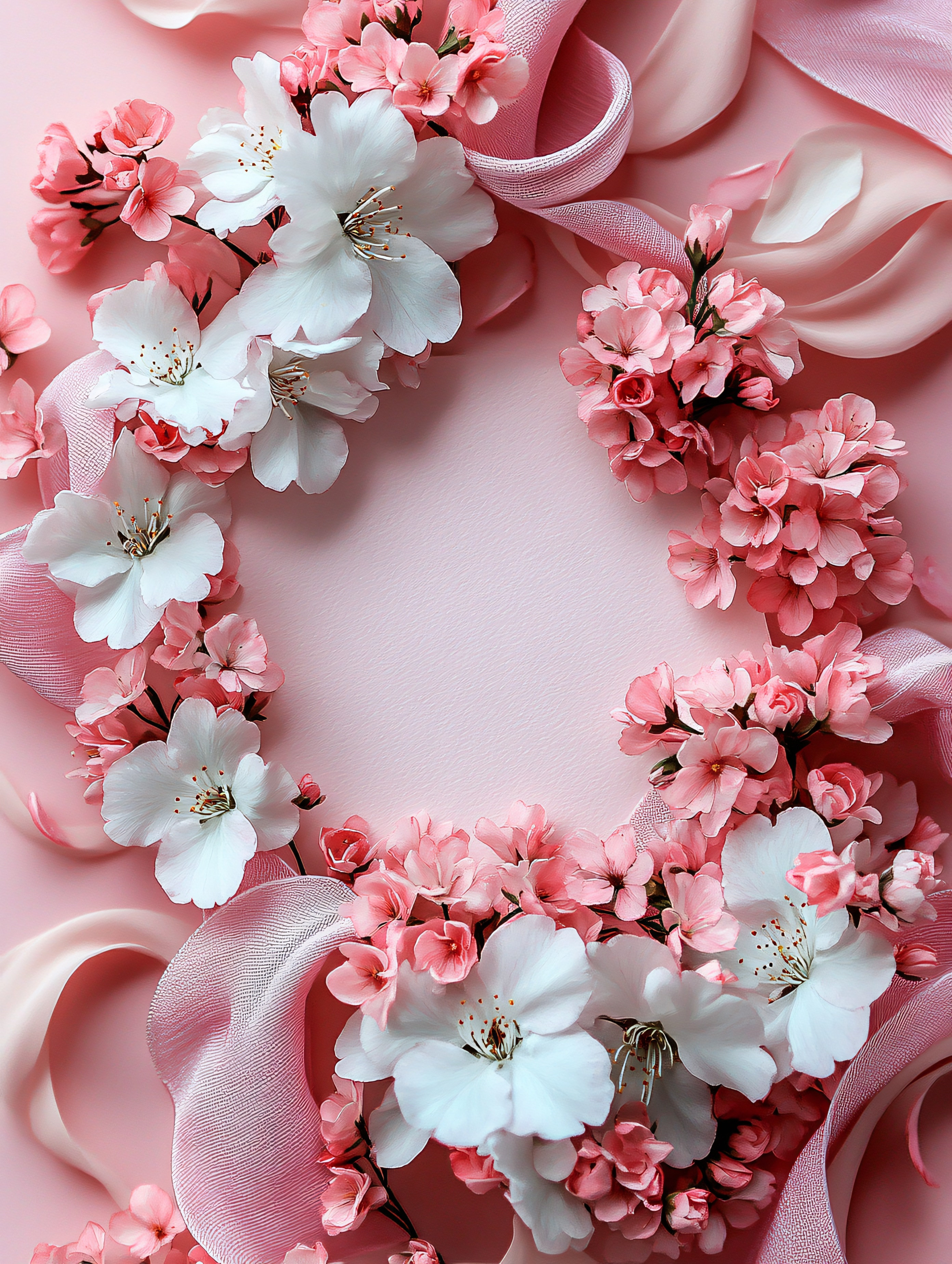 Pink Blossoms and Ribbon Wreath