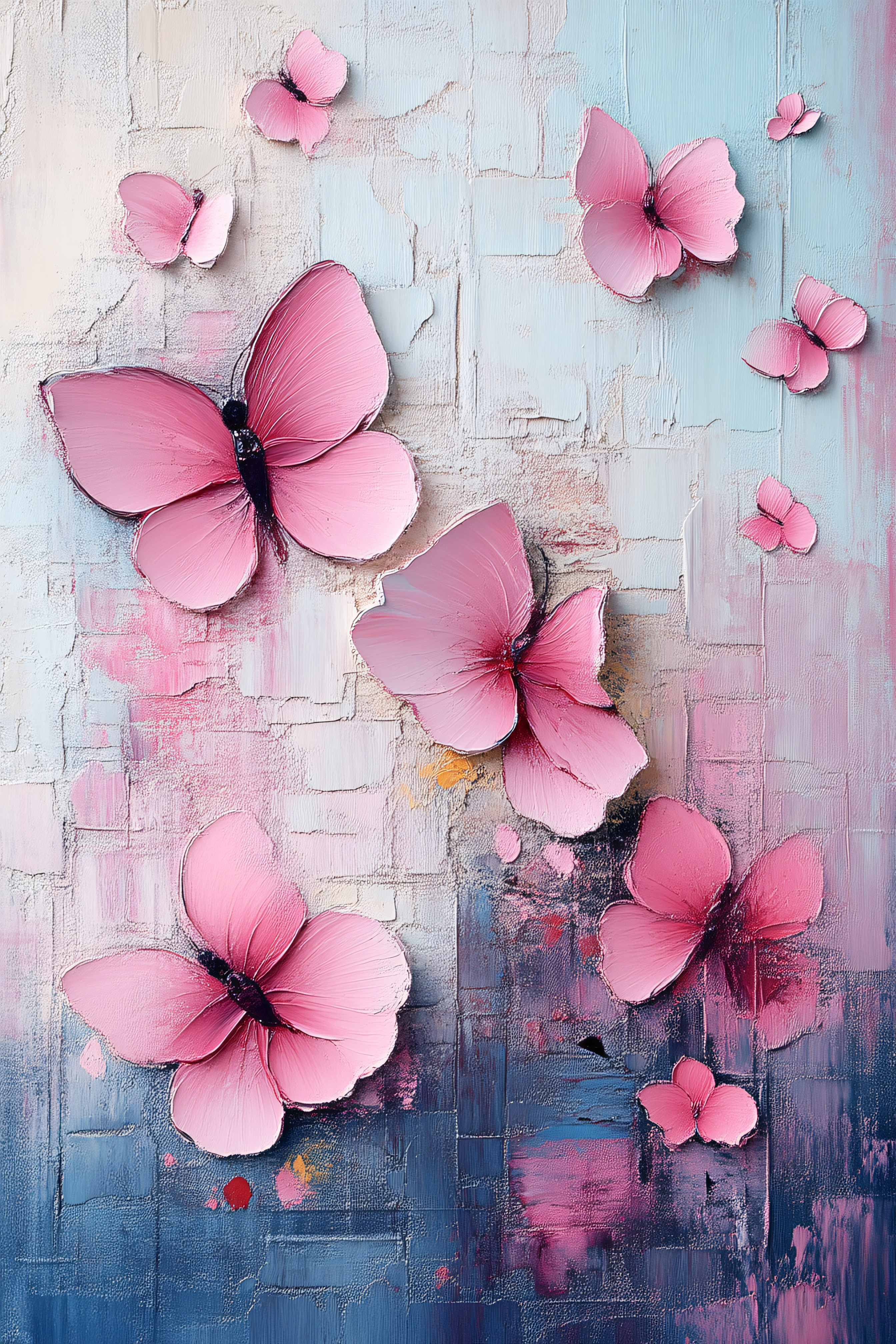 Pink Butterflies on Textured Wall