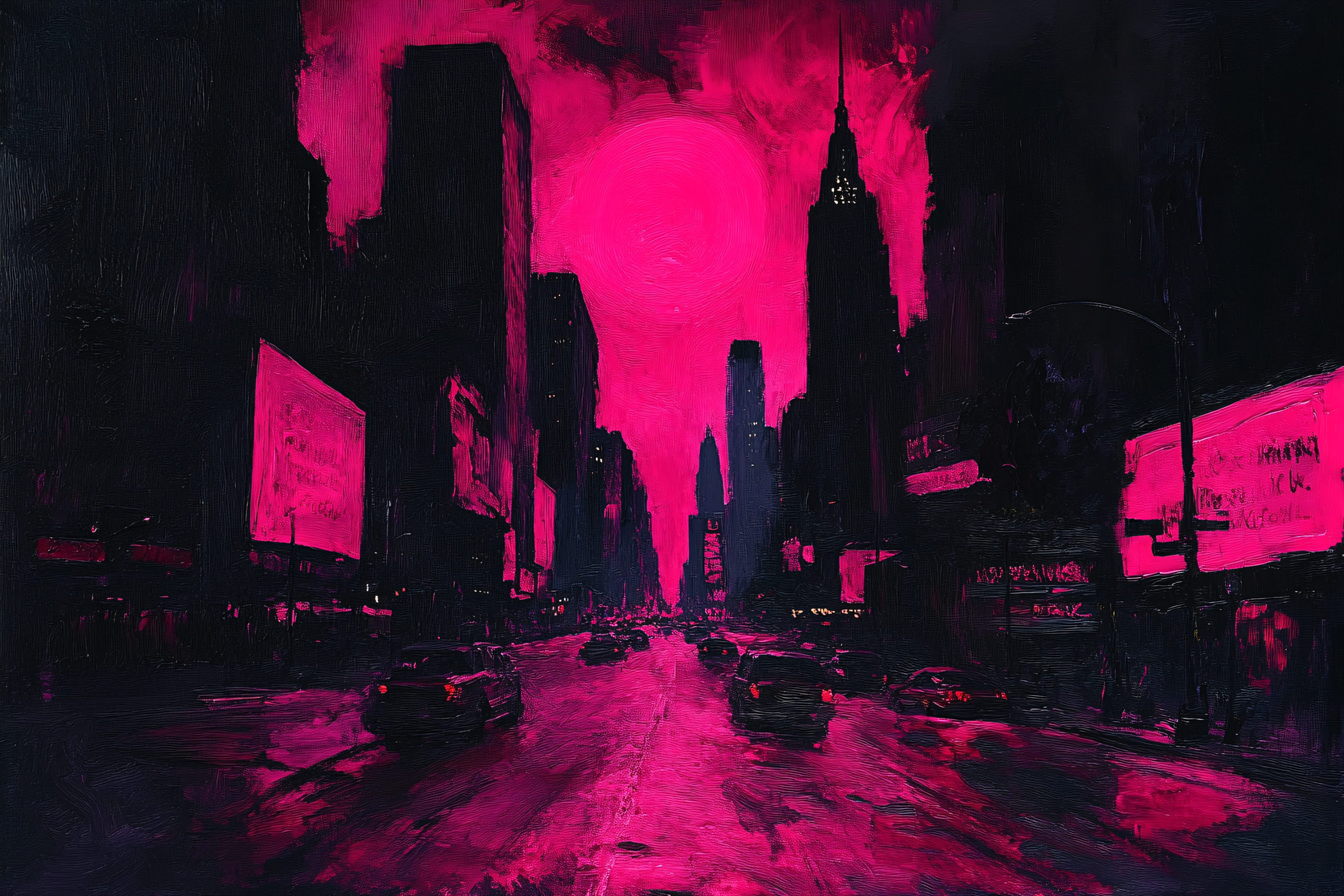 Pink Cityscape at Night