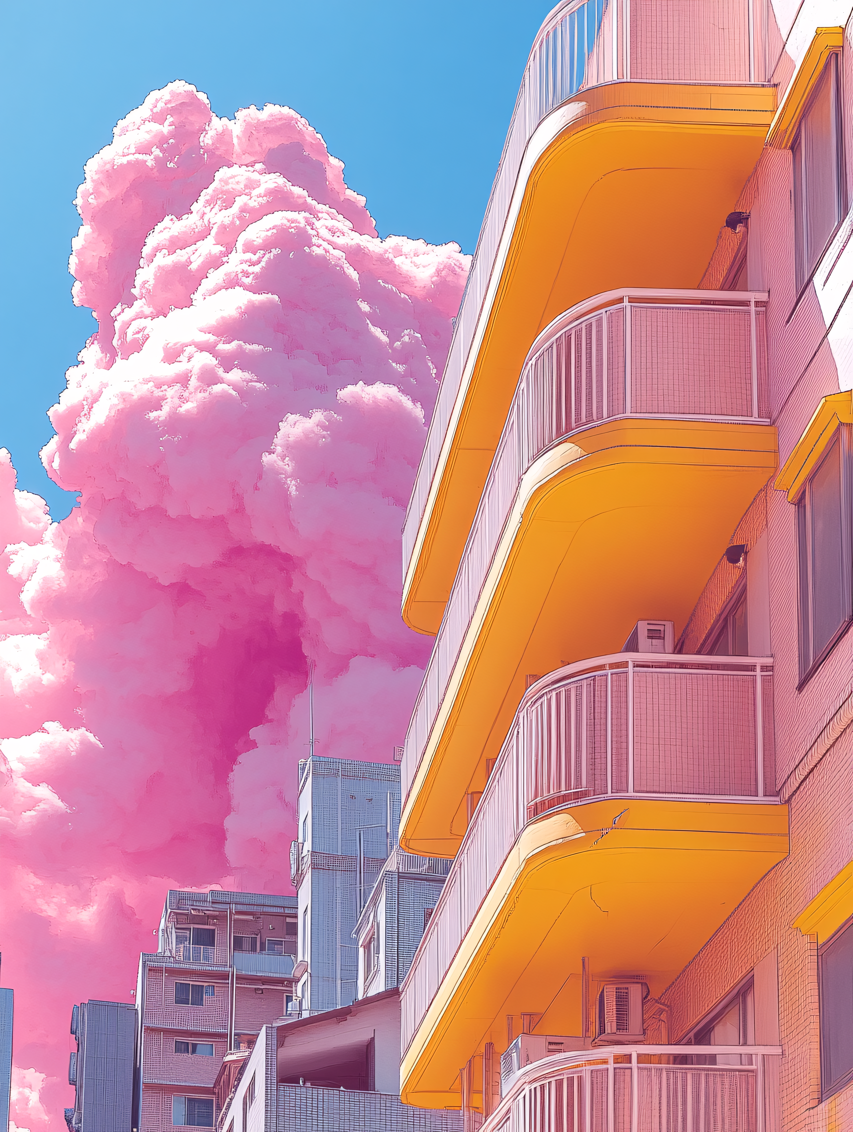 Pink Cloud Over City Buildings