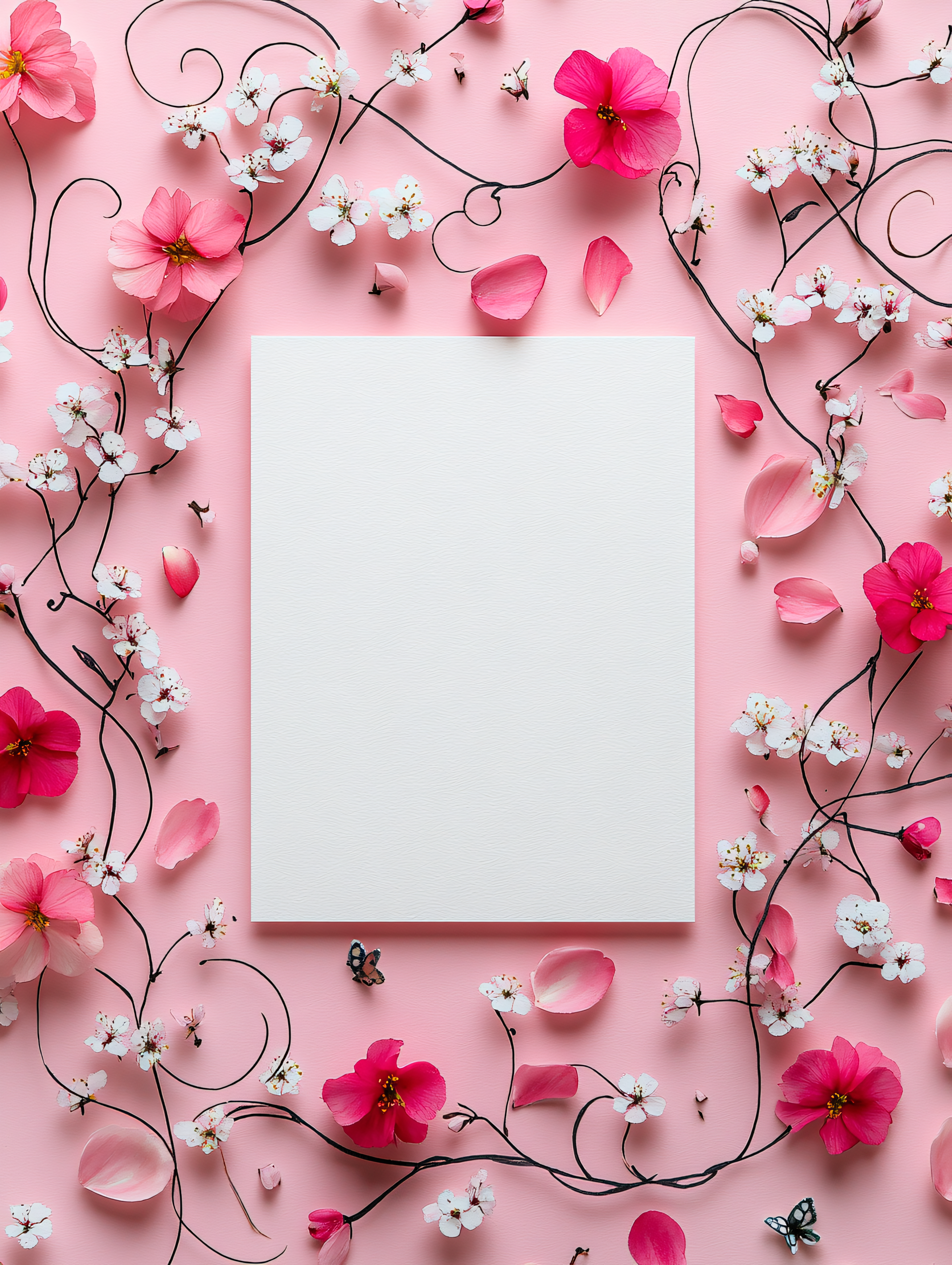 Pink Floral Arrangement with Blank Square