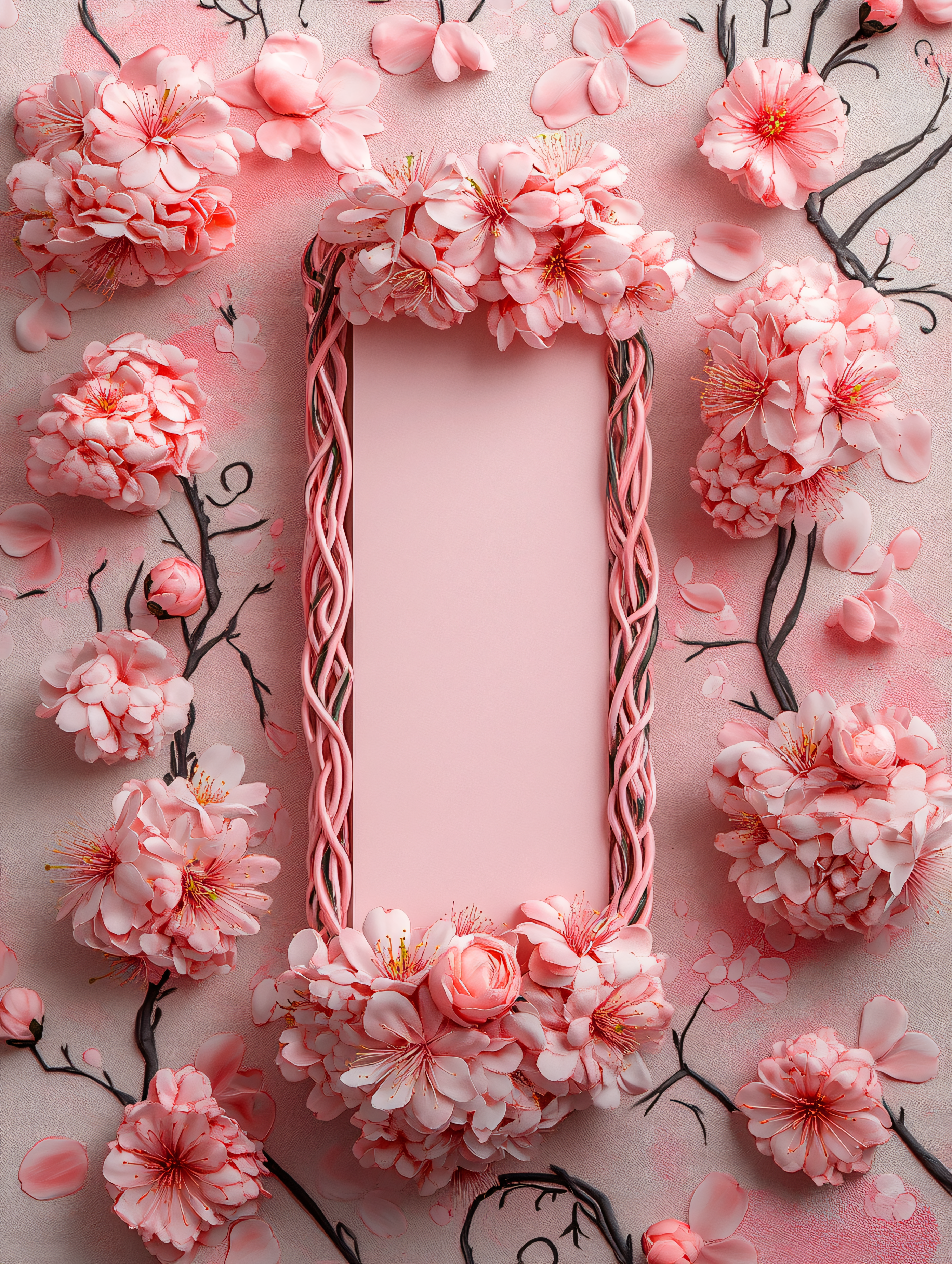 Pink Floral Frame with Blossoms