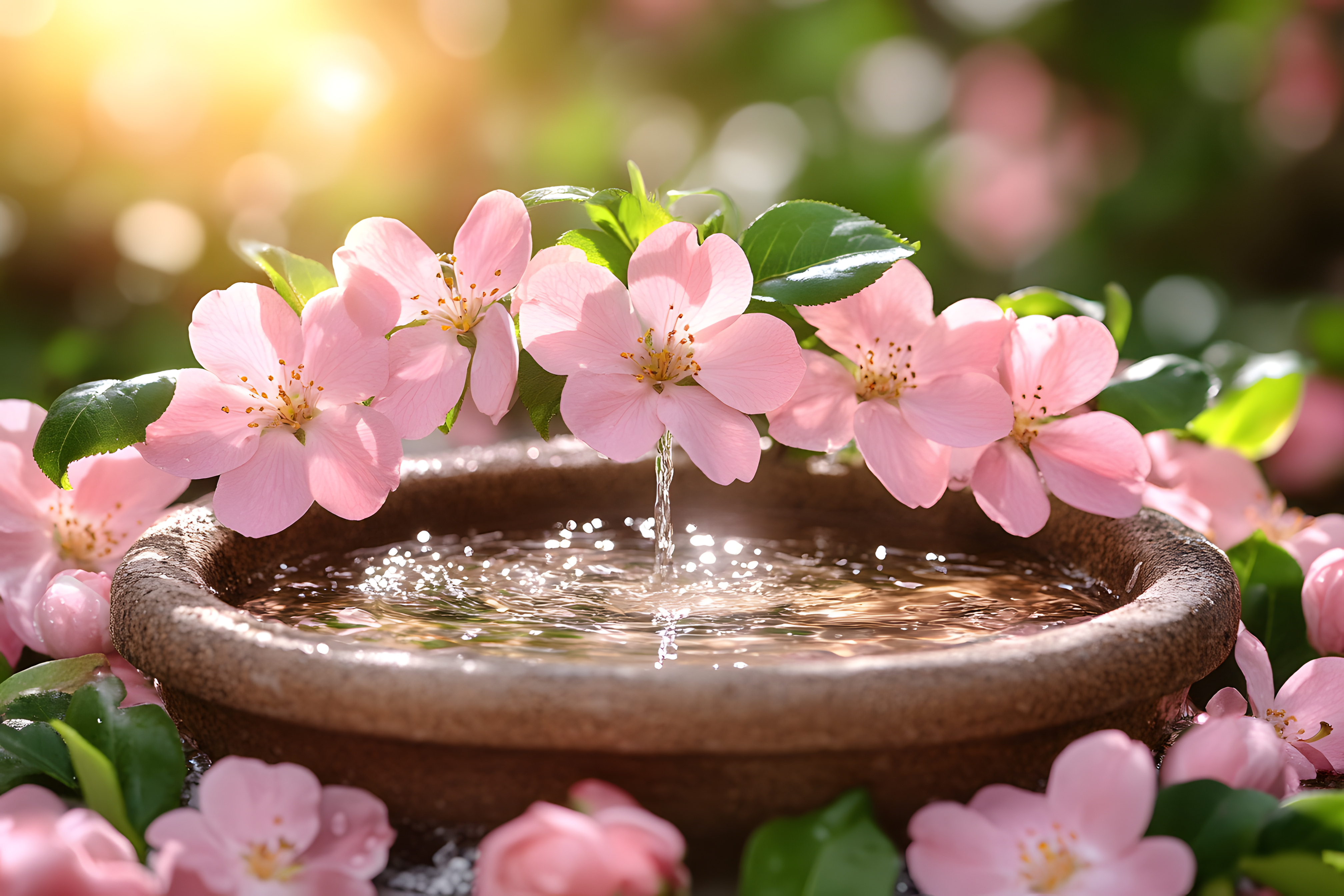 Pink Flowers Over Water Bowl