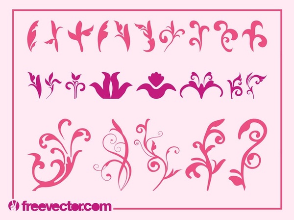 Pink Flowers Set Free Vector