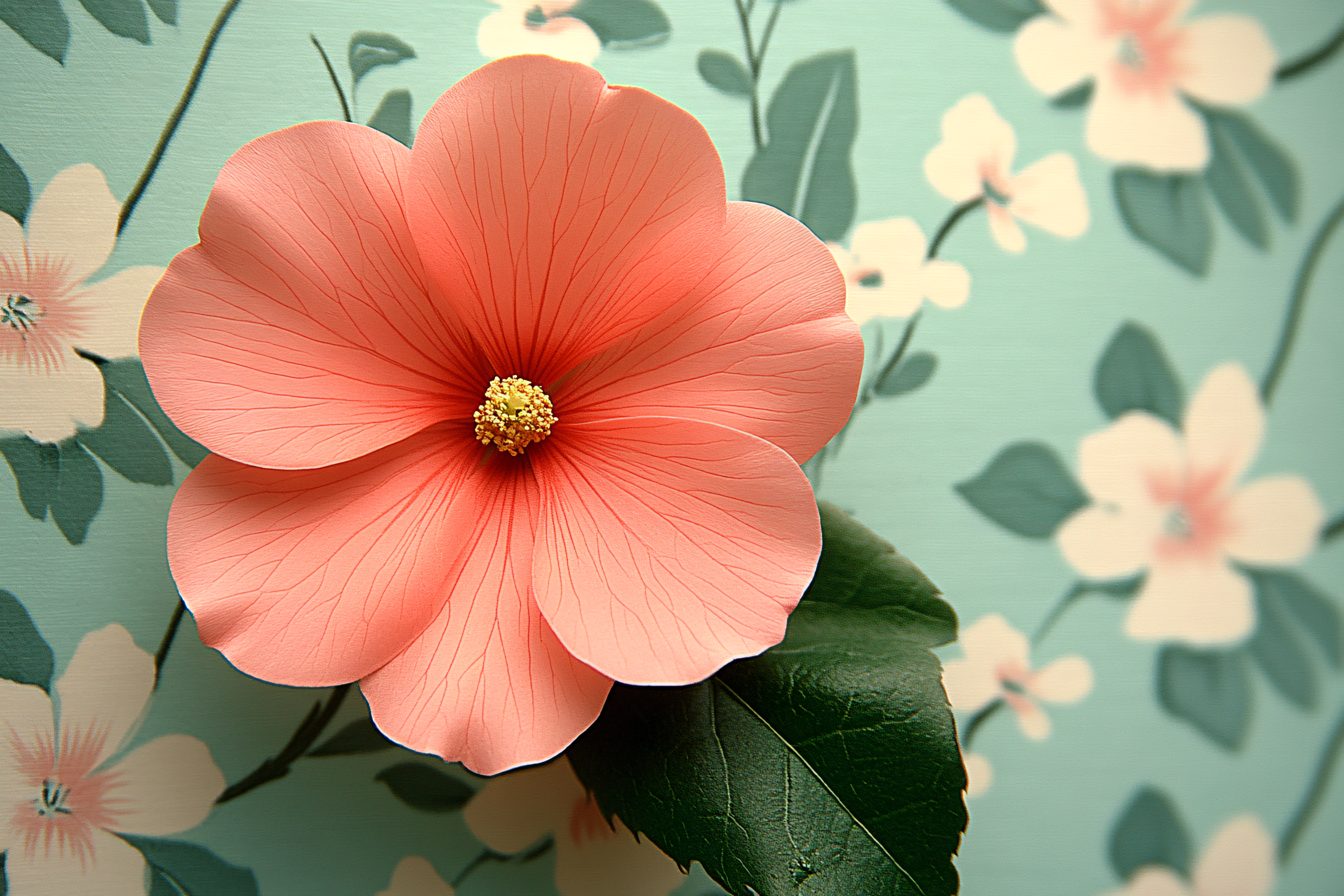Pink Hibiscus Flower with Floral Background