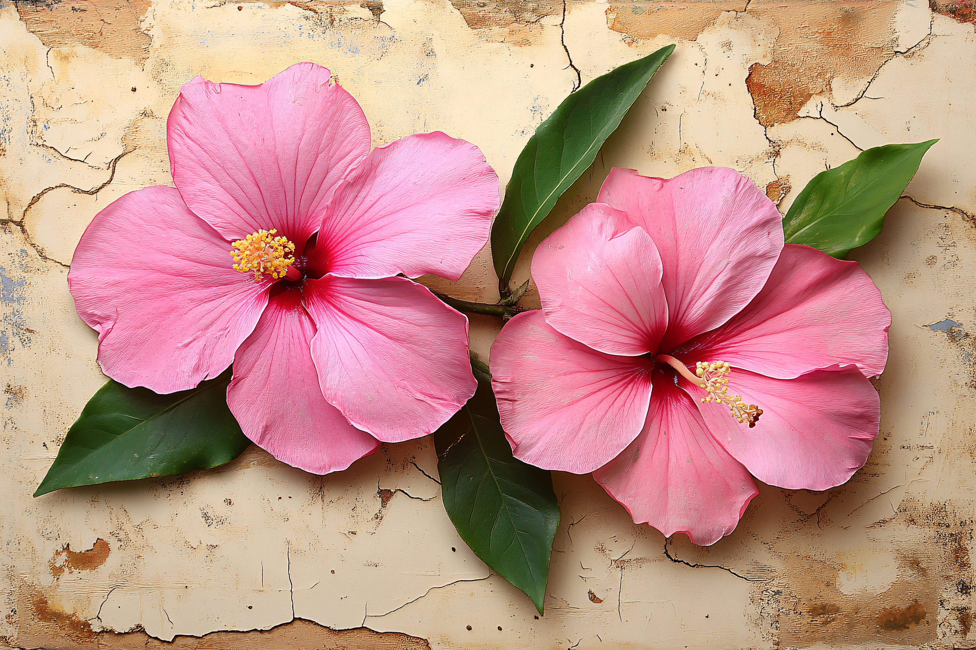 Pink Hibiscus Flowers On Textured Background