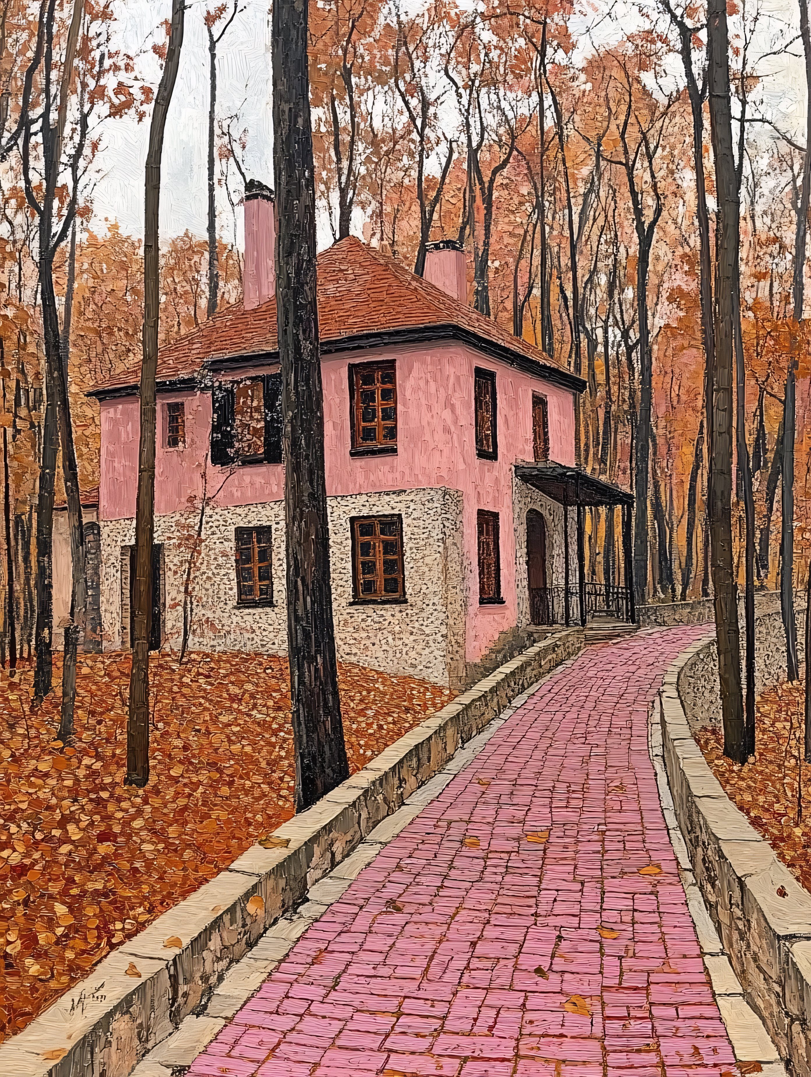 Pink House in Autumn