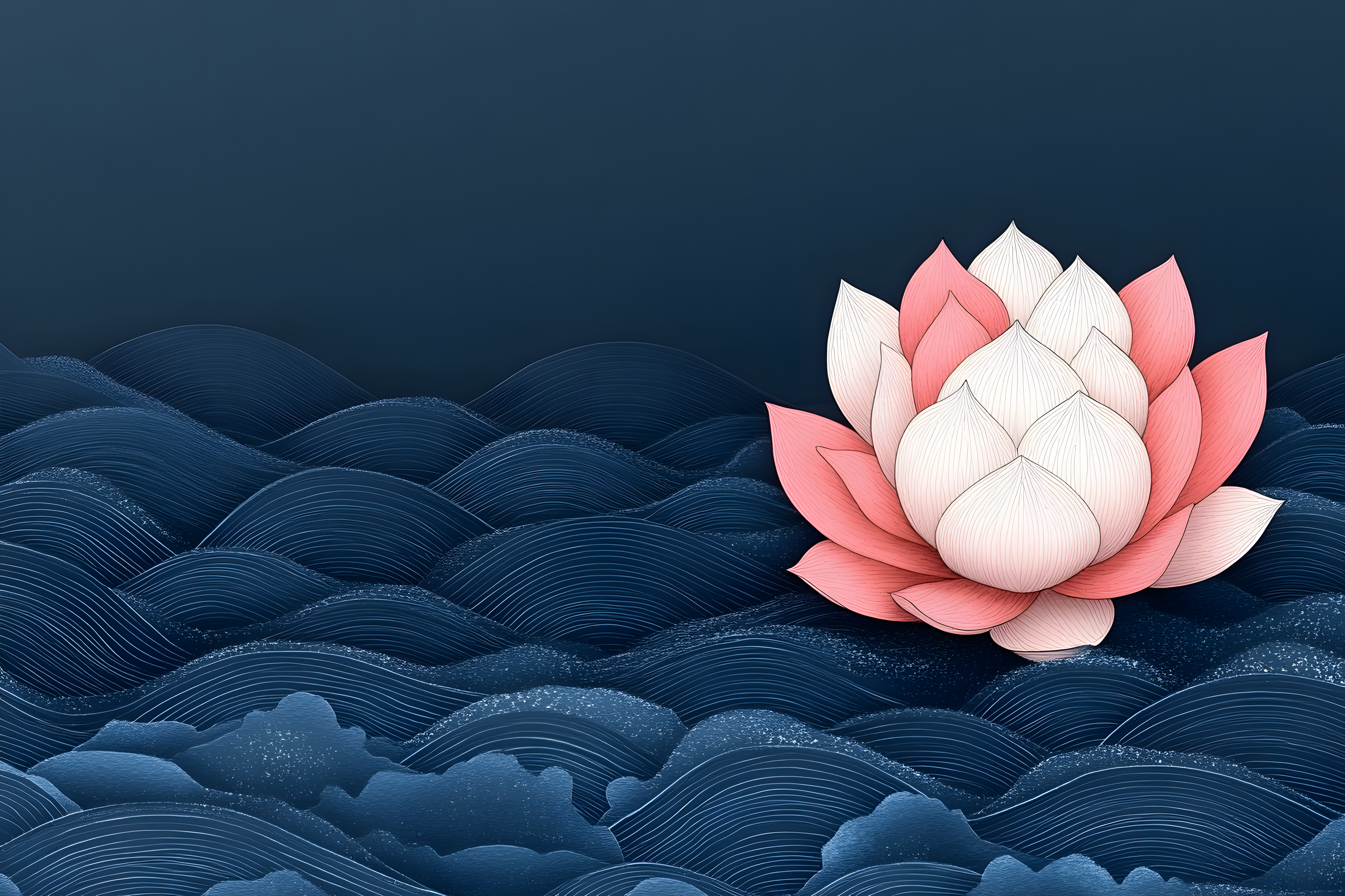 Pink Lotus On Blue Wave Background