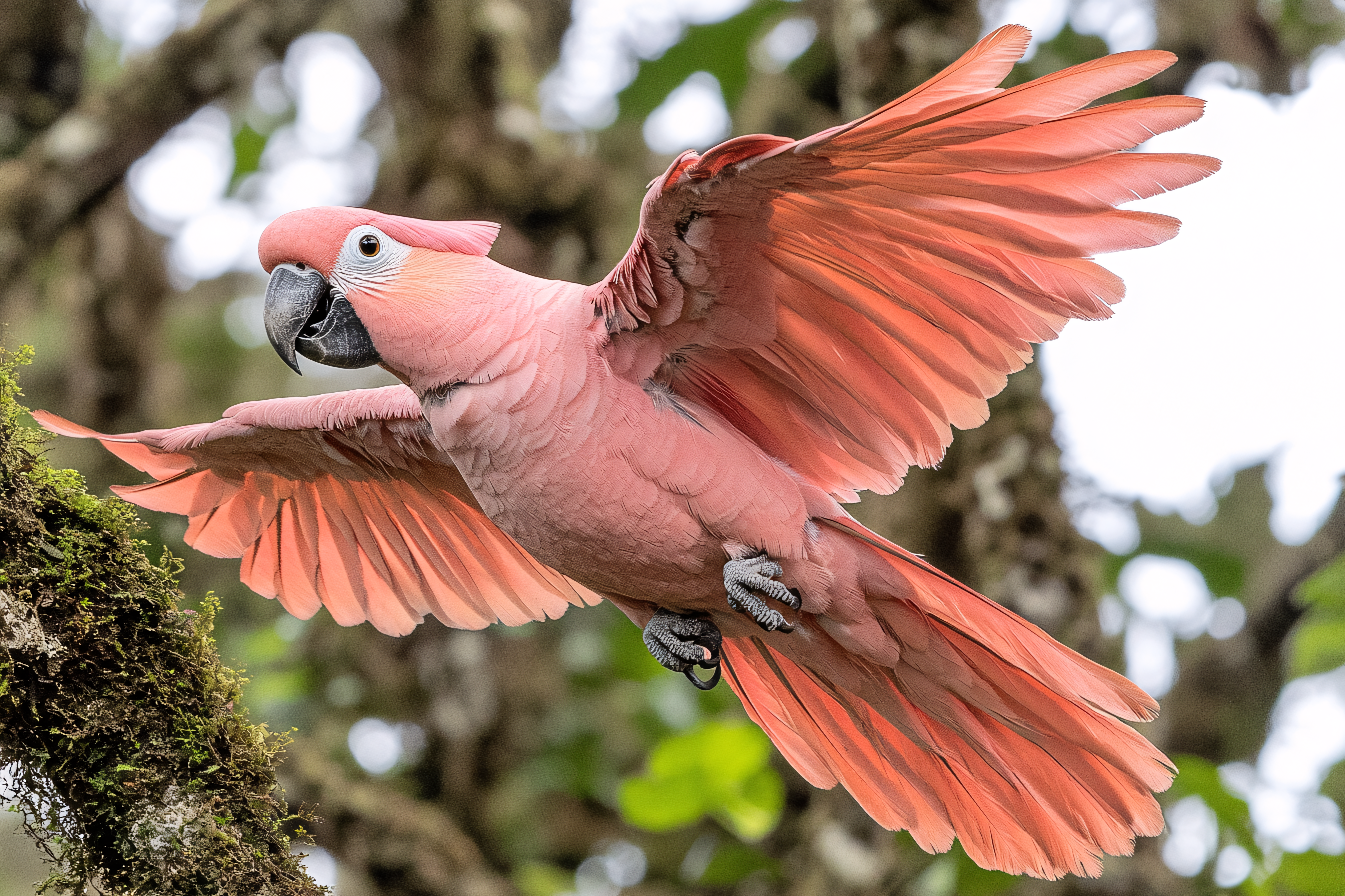 Pink Parrot In Flight