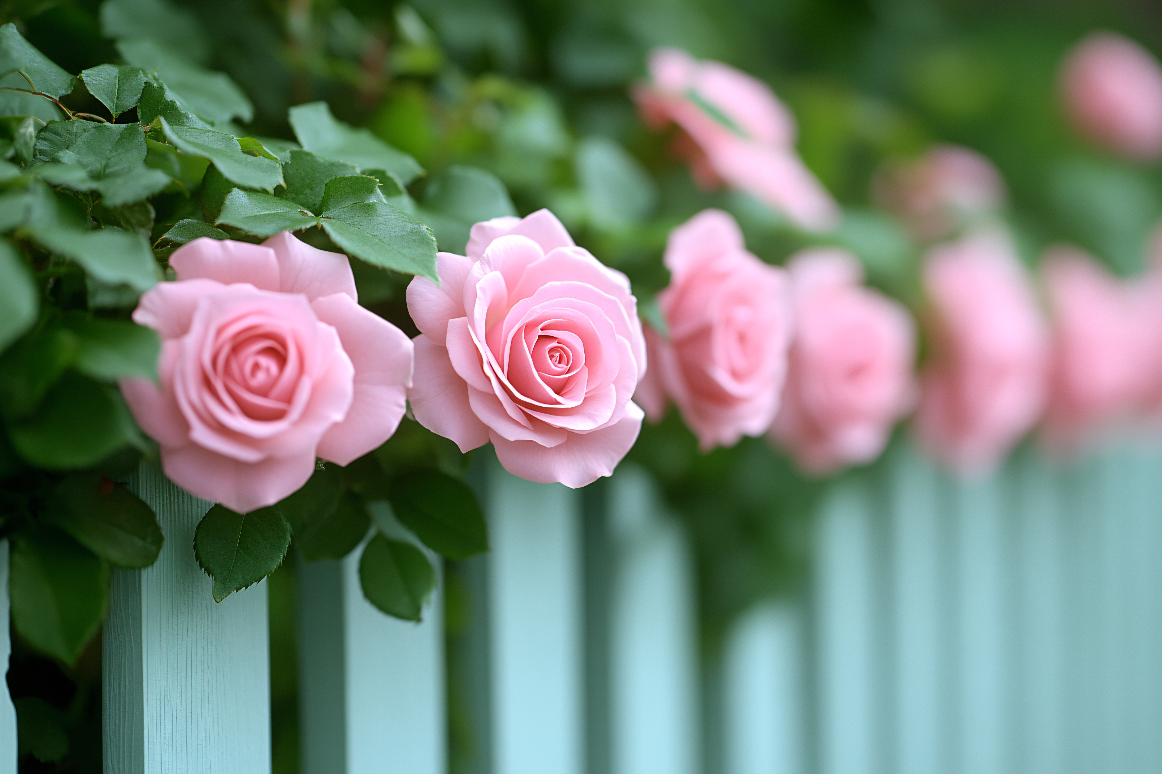 Pink Roses on Blue Fence