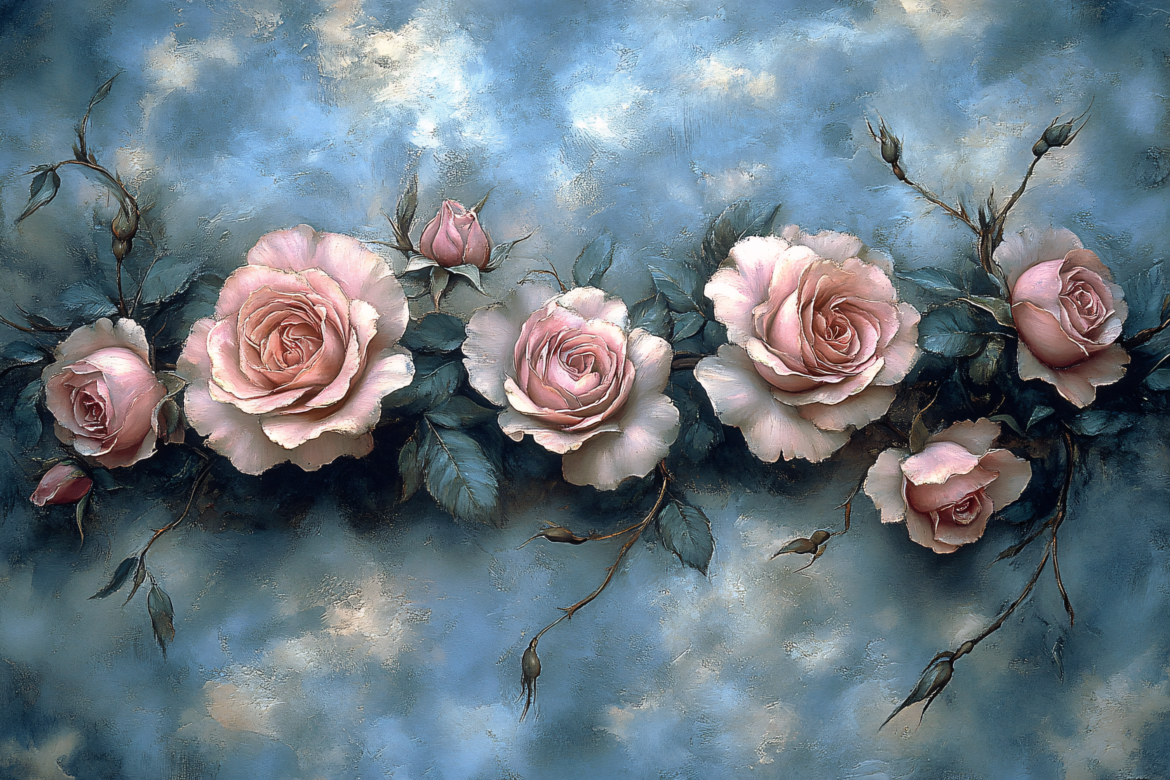Pink Roses with Blue Background