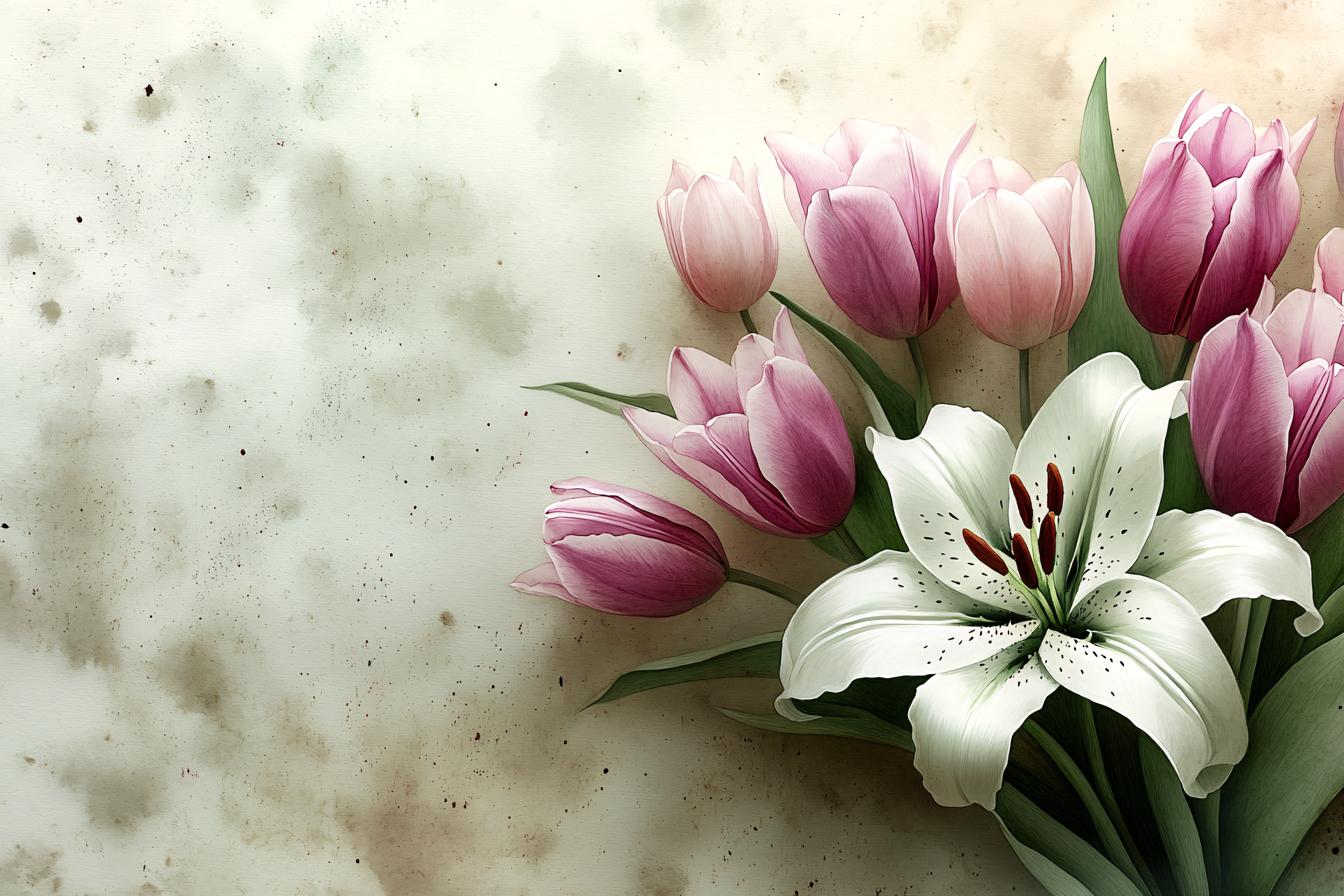 Pink Tulips and White Lily Bouquet