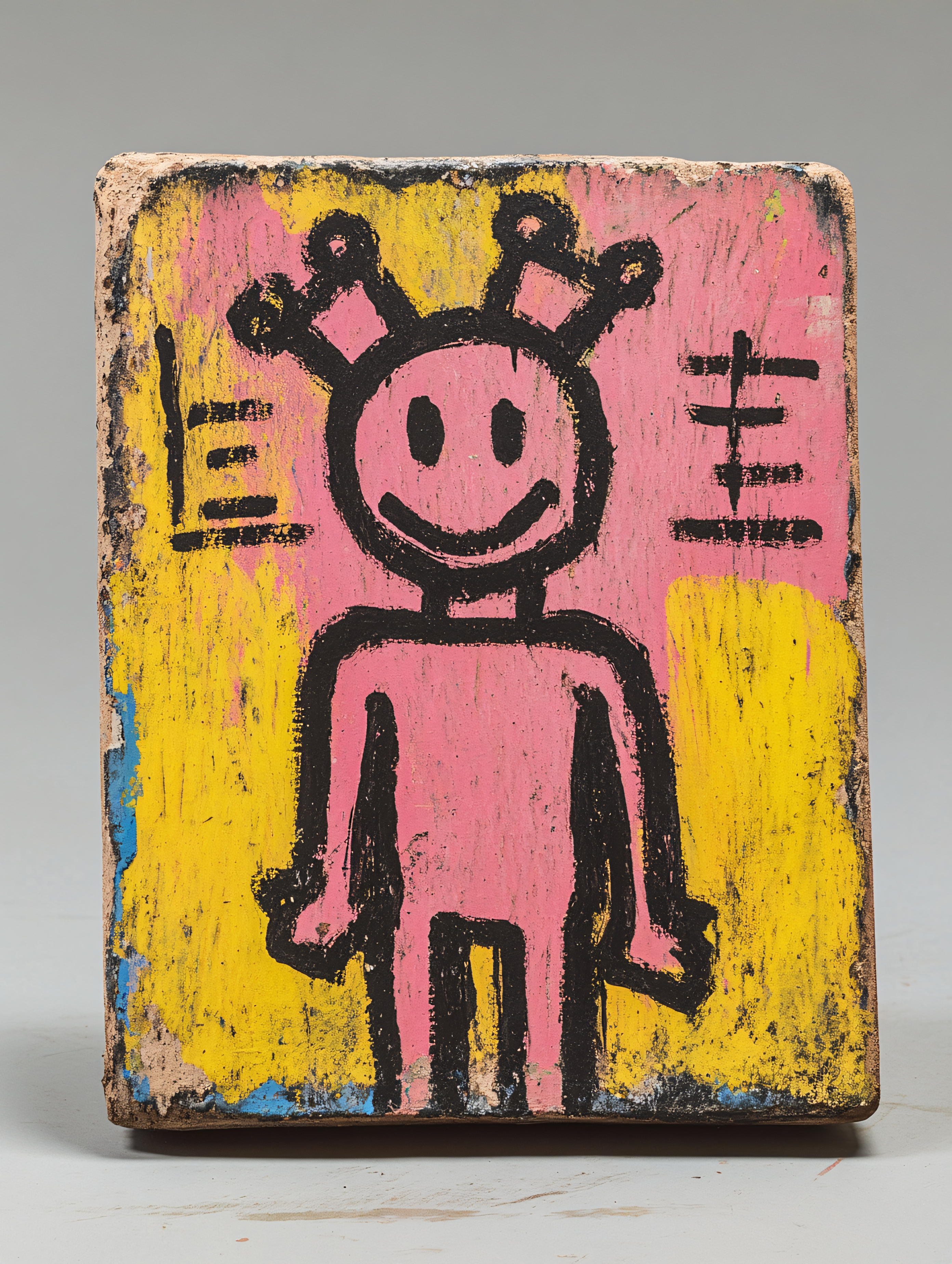 Playful Figure on Wooden Block