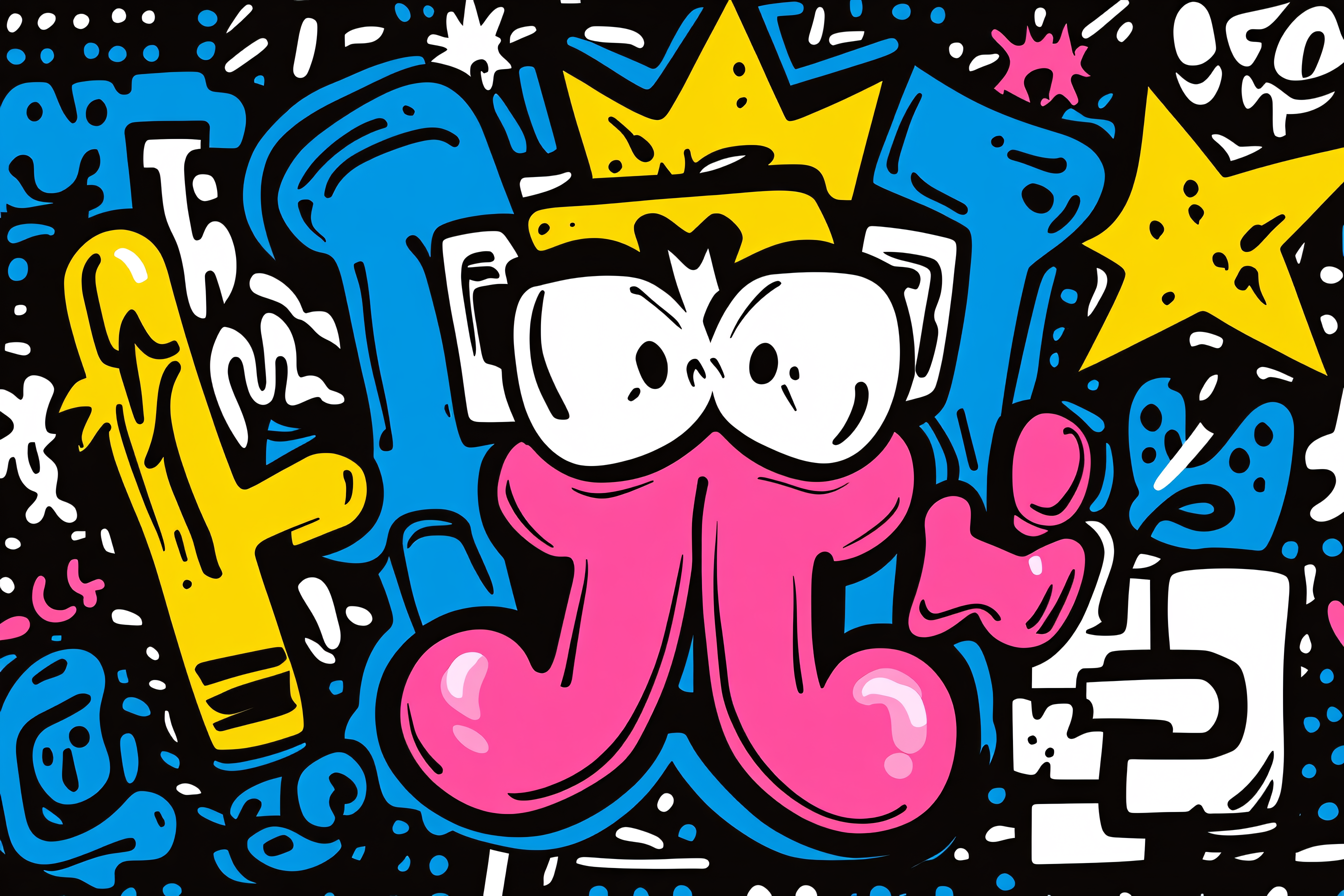 Playful Graffiti Cartoon with Crown and Eyes
