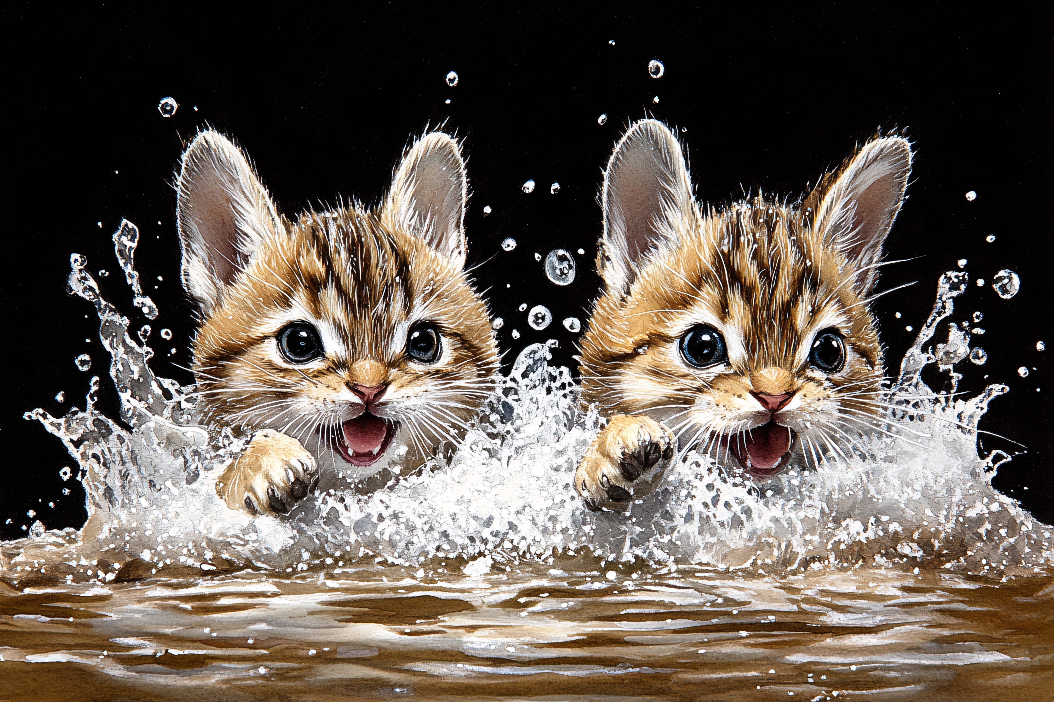 Playful Kittens Splashing Water
