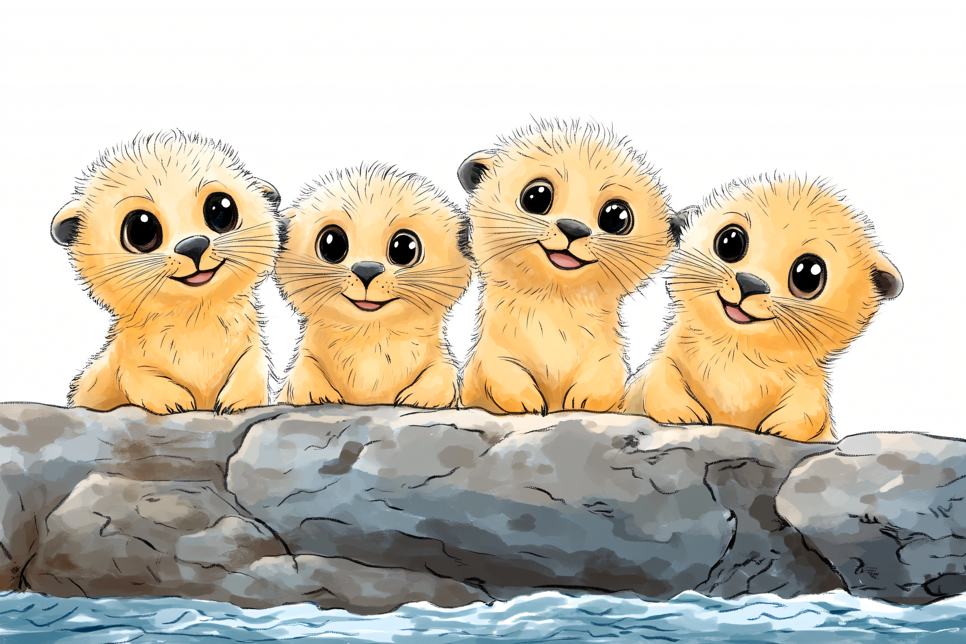 Playful Otter Pups on Rocky Shore