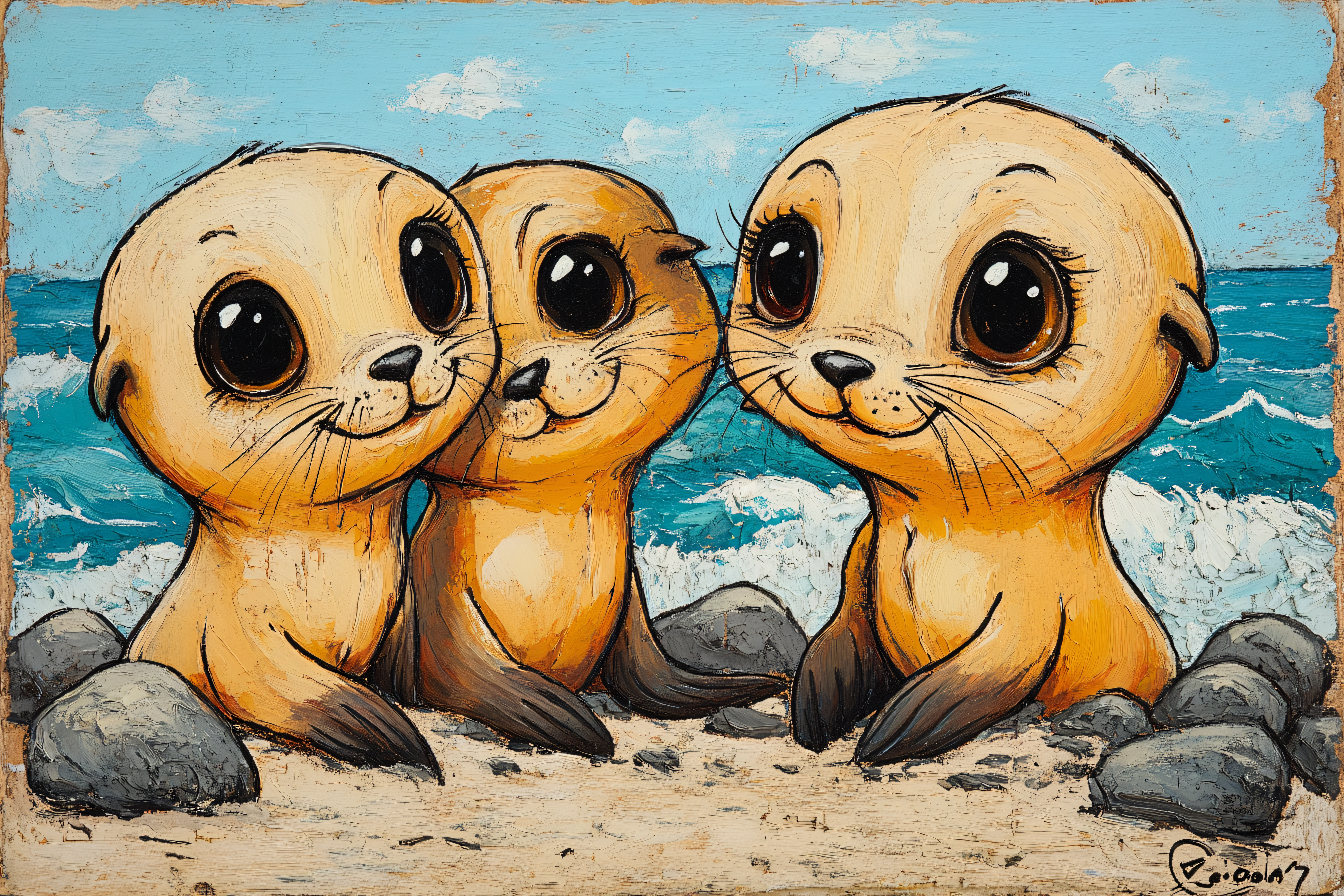 Playful Sea Lions by the Beach