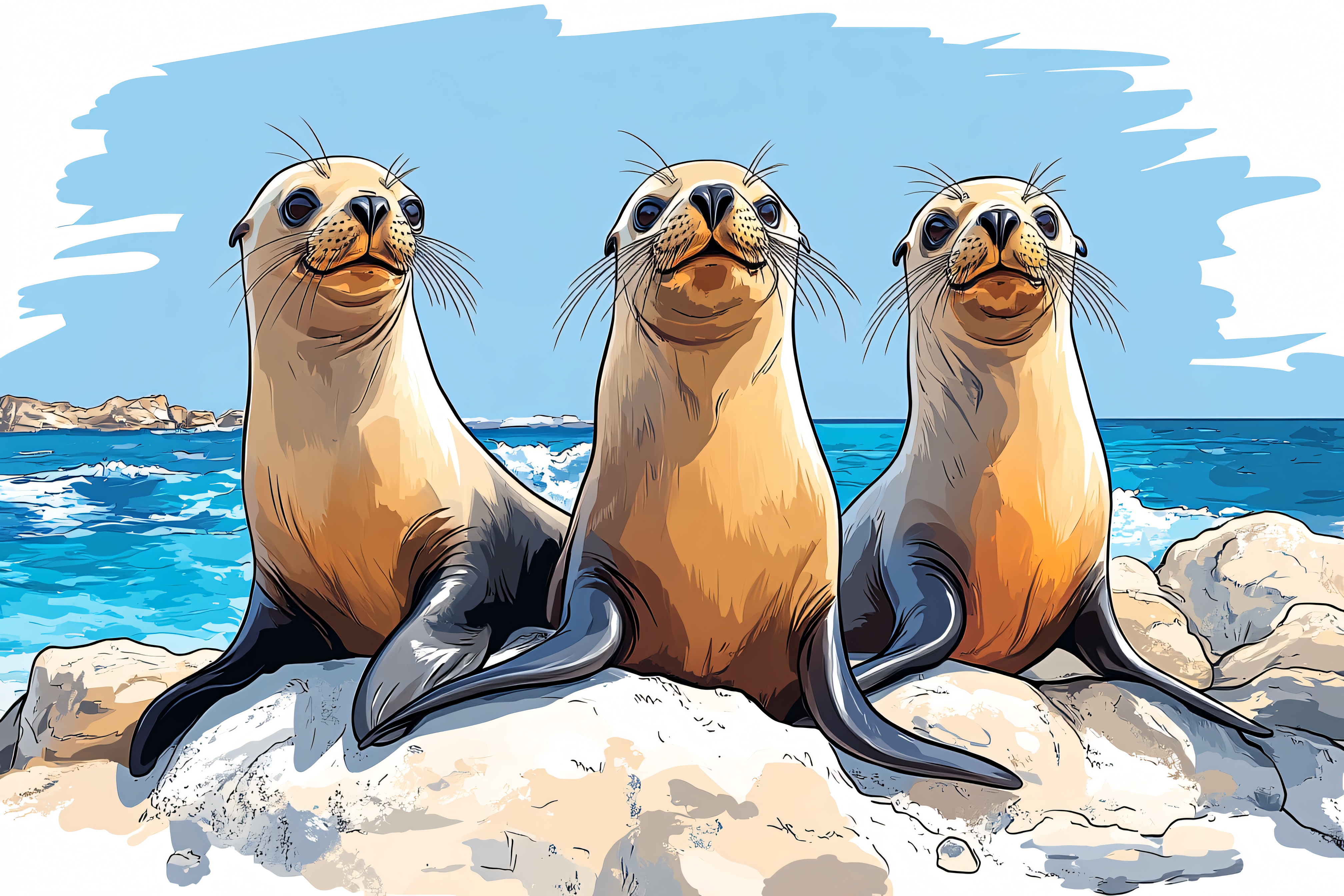 Playful Sea Lions on a Rock
