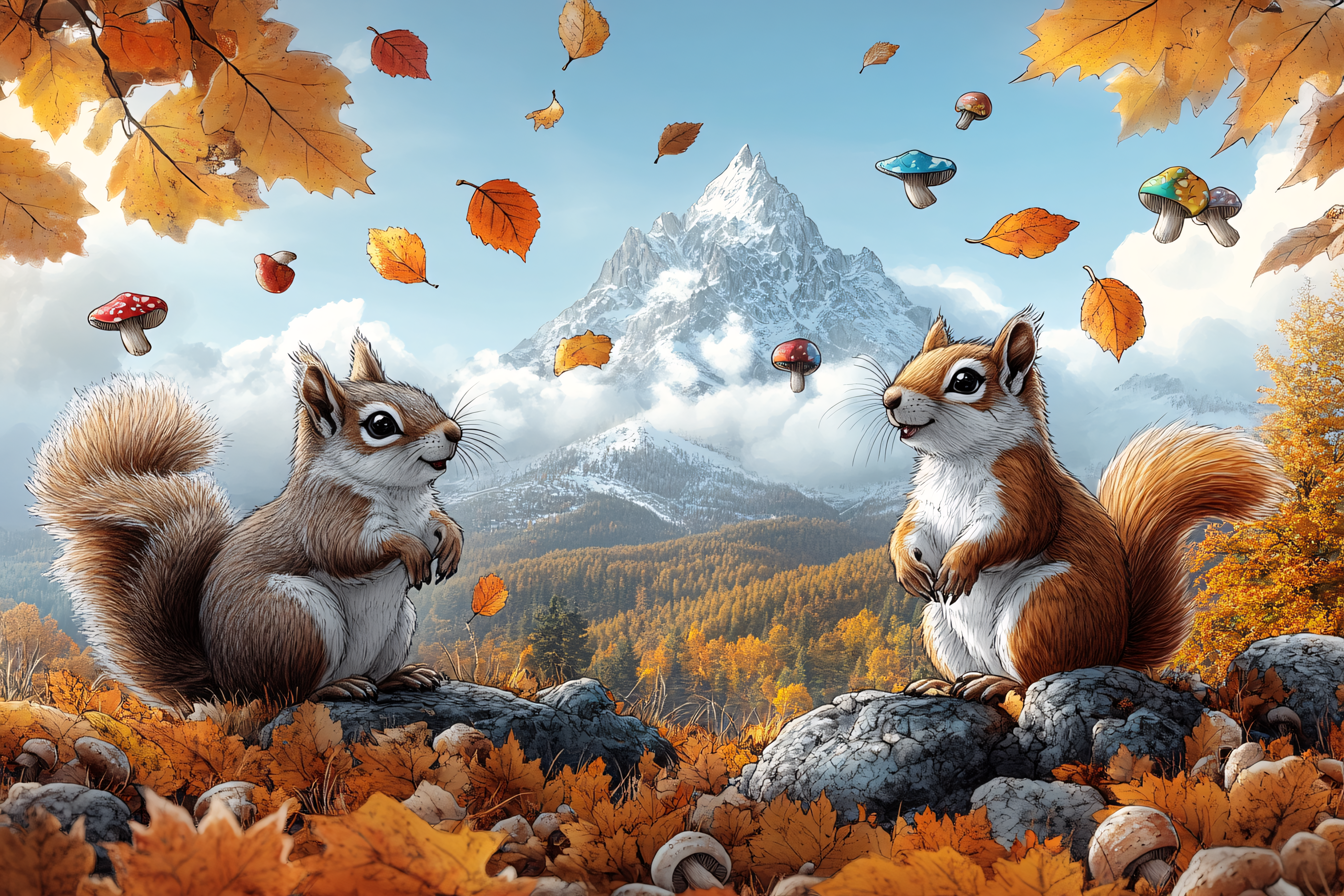 Playful Squirrels in Autumn Woods