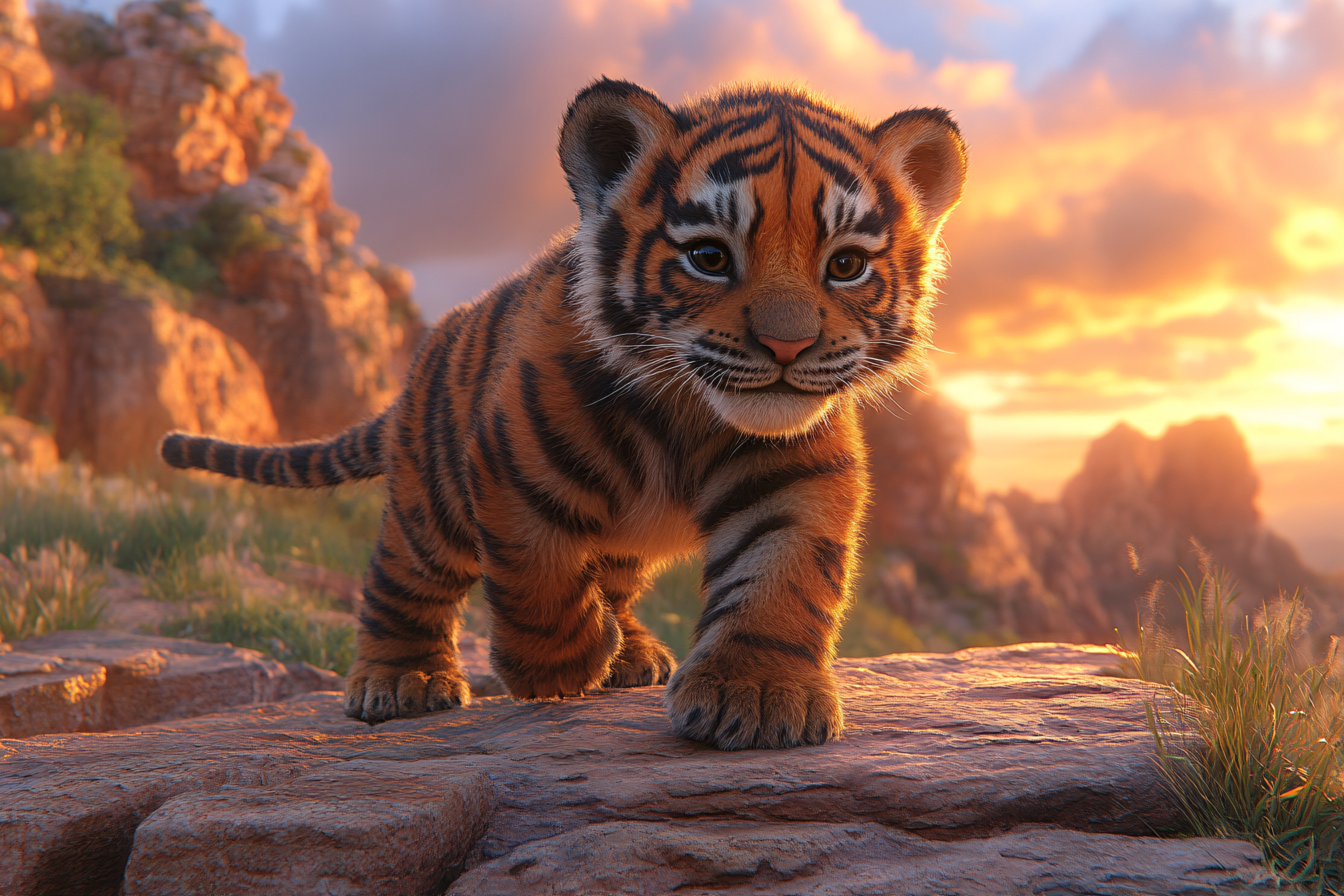 Playful Tiger Cub at Golden Hour