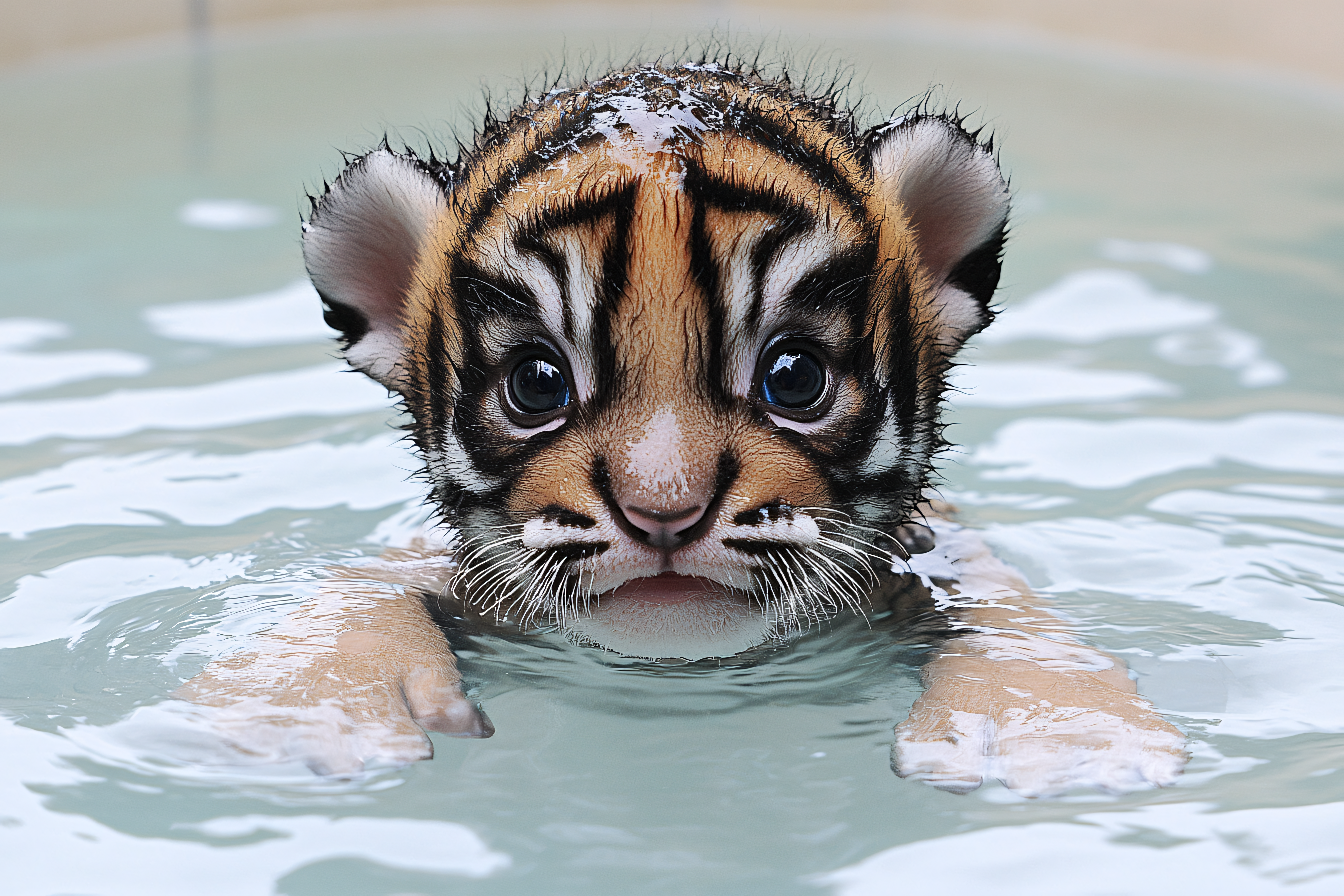 Playful Tiger Cub Swimming