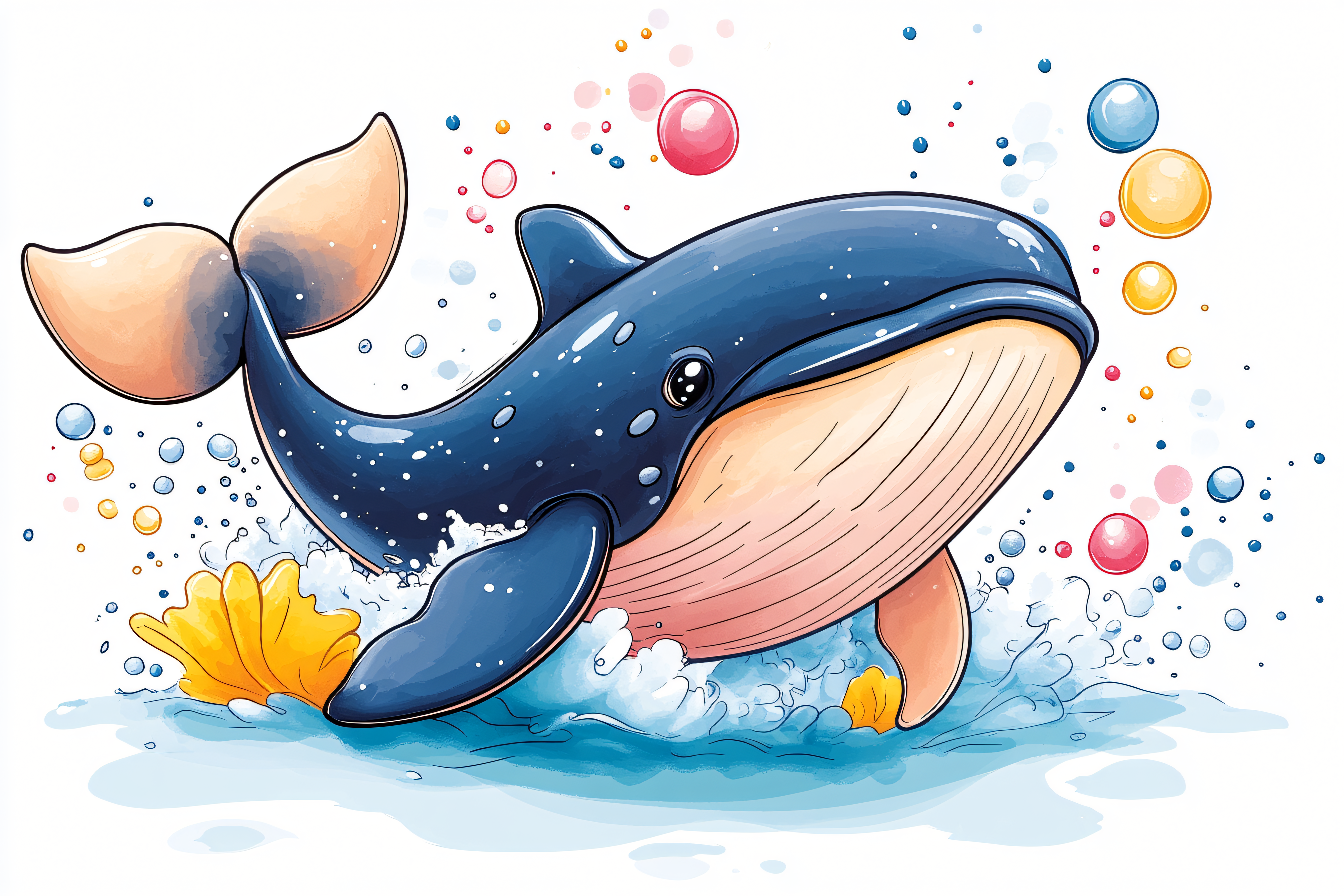 Playful Whale with Bubbles