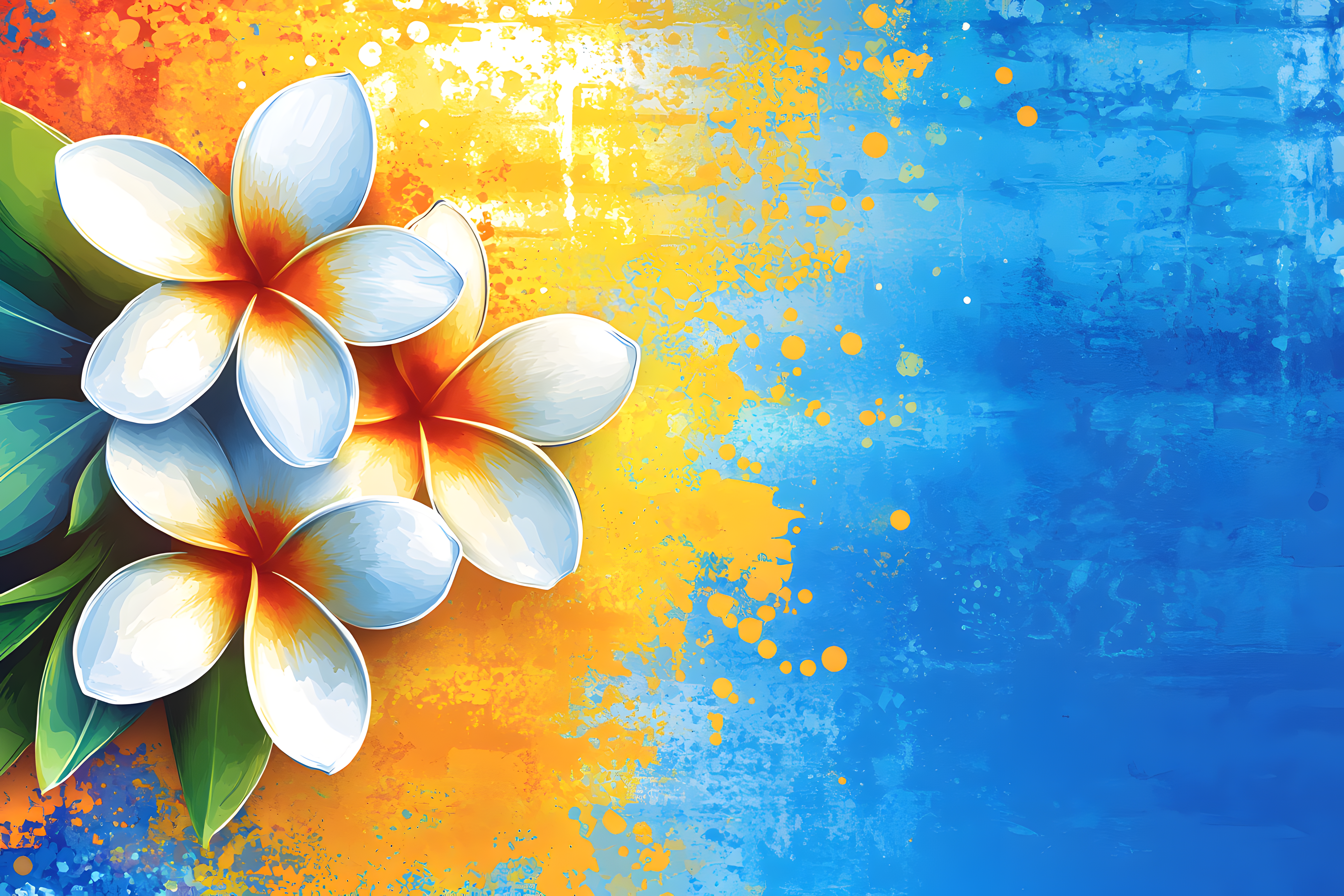 Plumeria Flowers On Abstract Colorful Background
