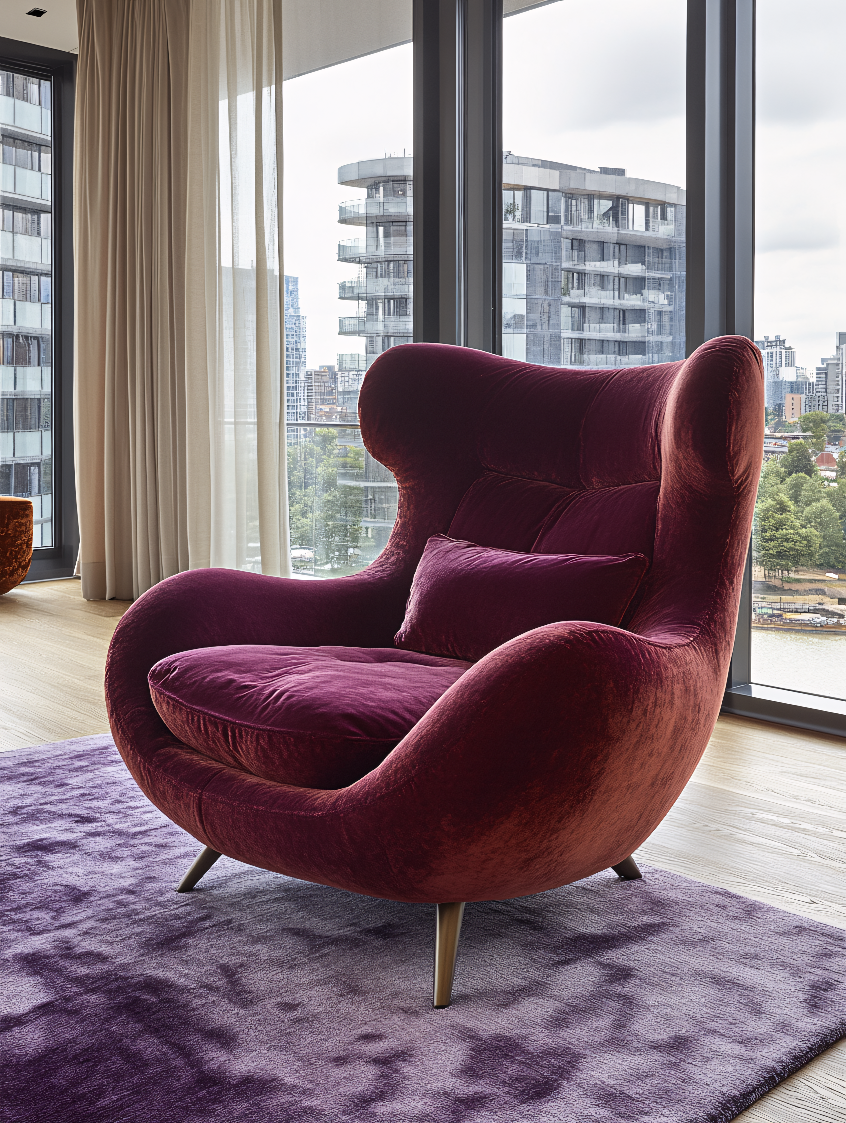 Plush Velvet Armchair in Modern Apartment