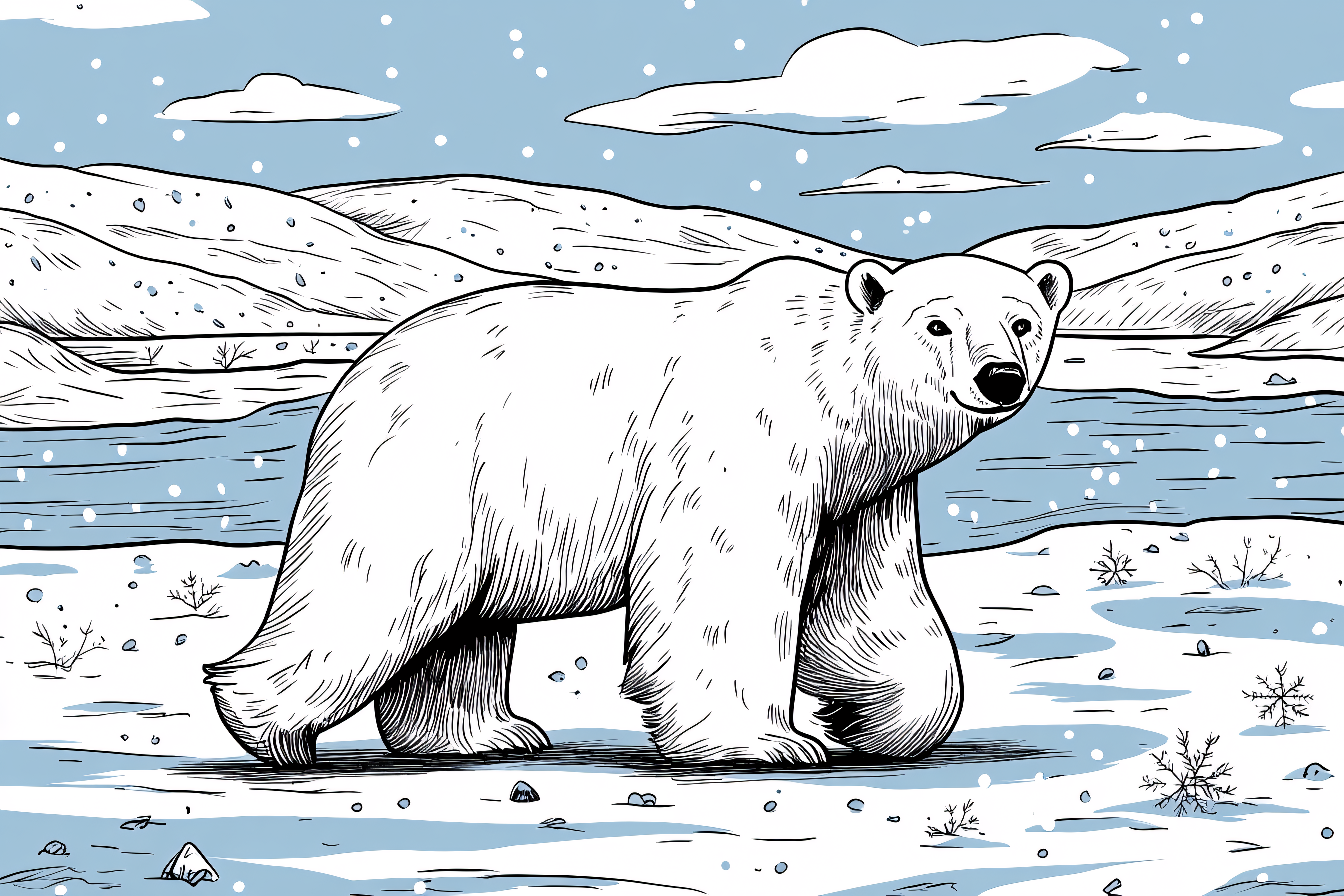 Polar Bear In Winter Landscape