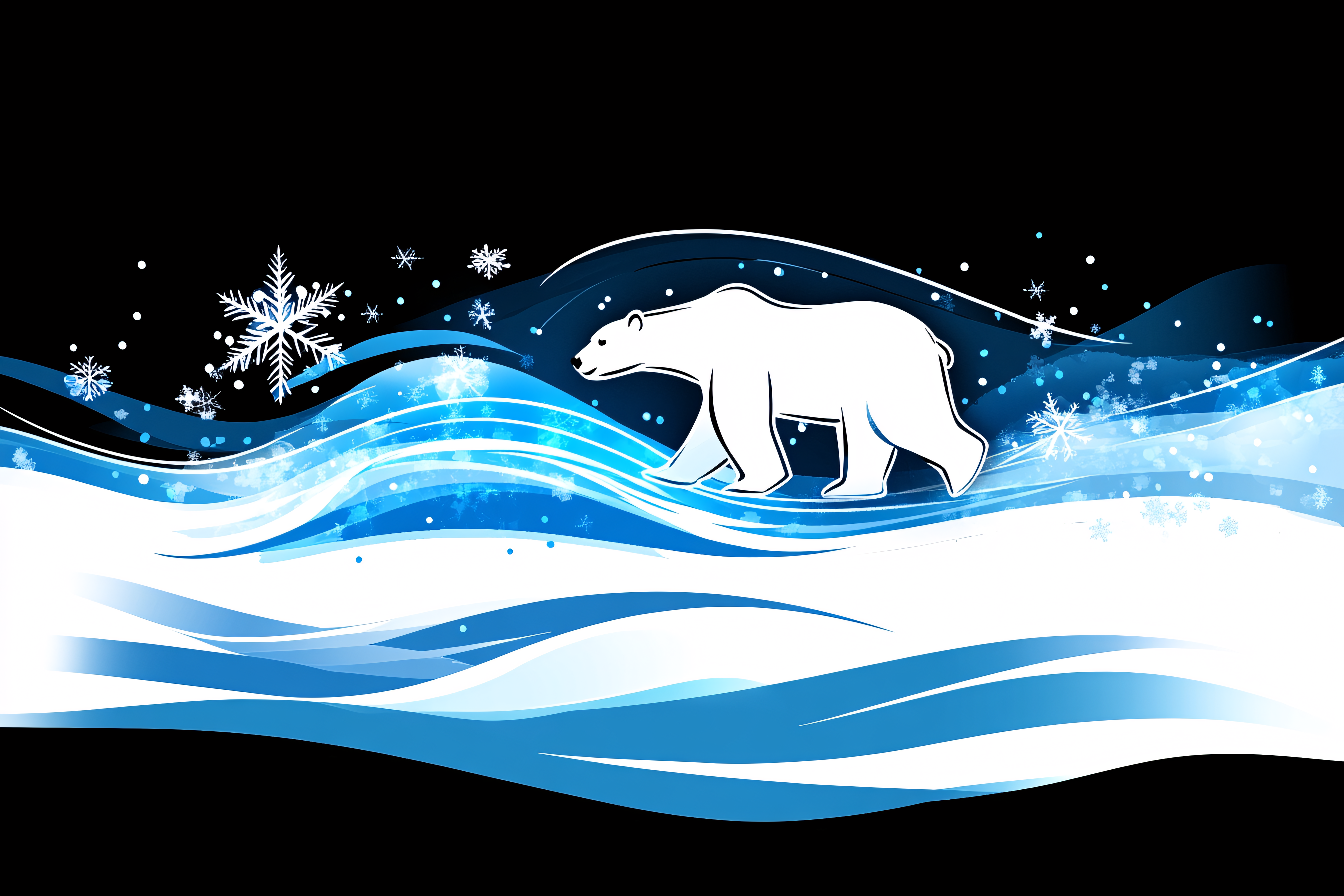 Polar Bear On Snow Waves