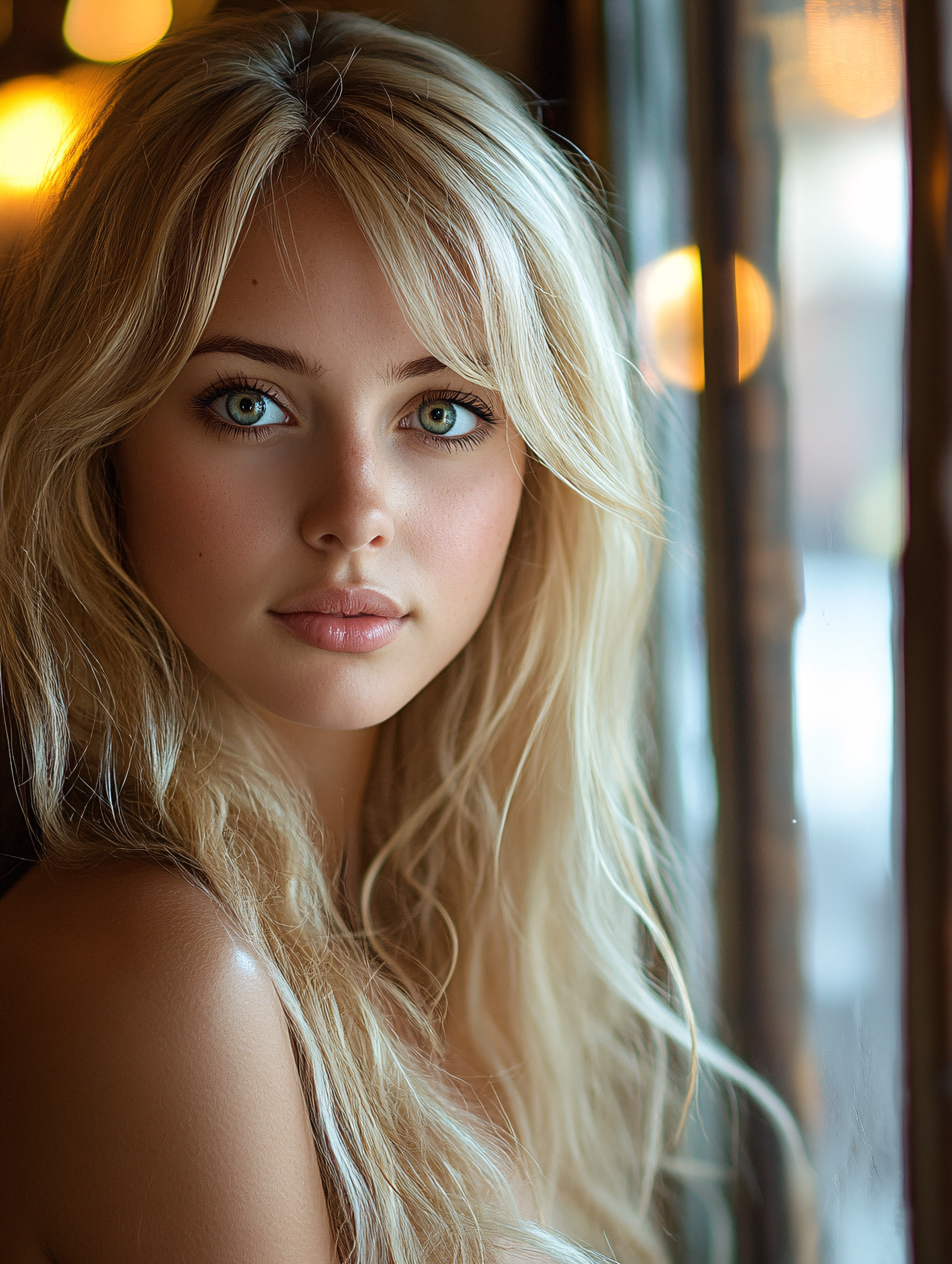 Portrait Of A Blonde Woman With Green Eyes