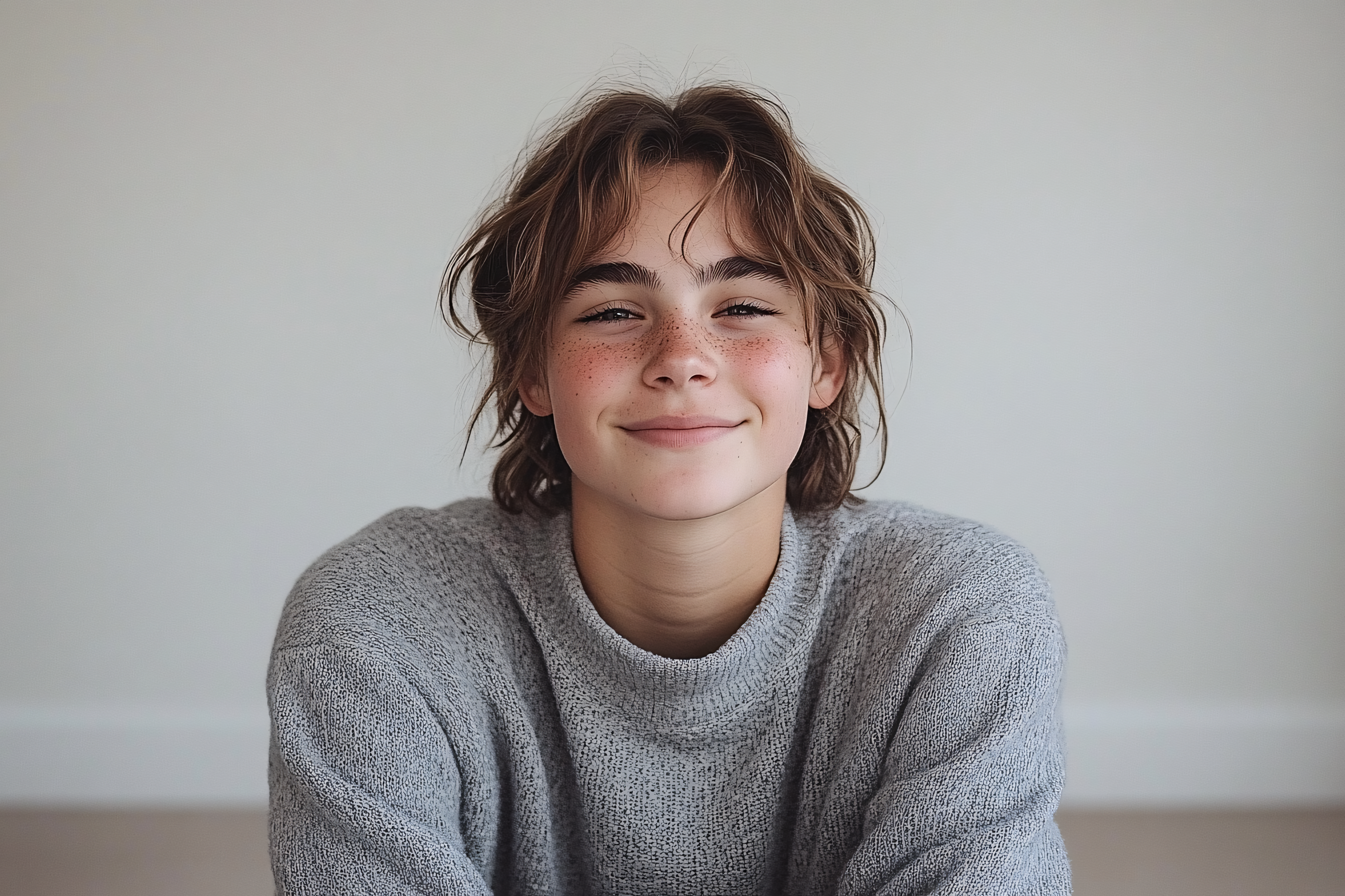 Portrait of a Smiling Teenager with Freckles