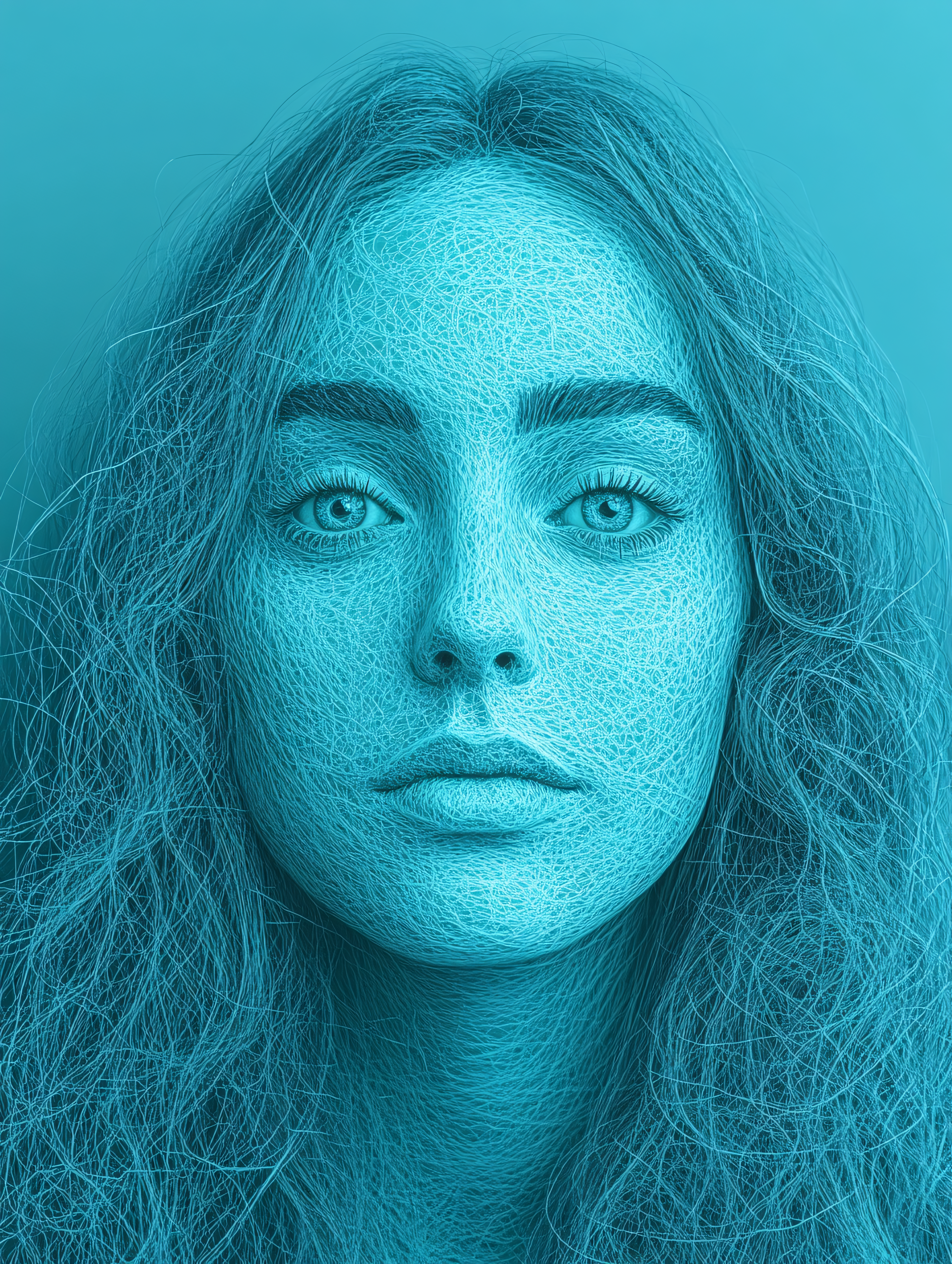 Portrait Of A Woman In Cyan Lines