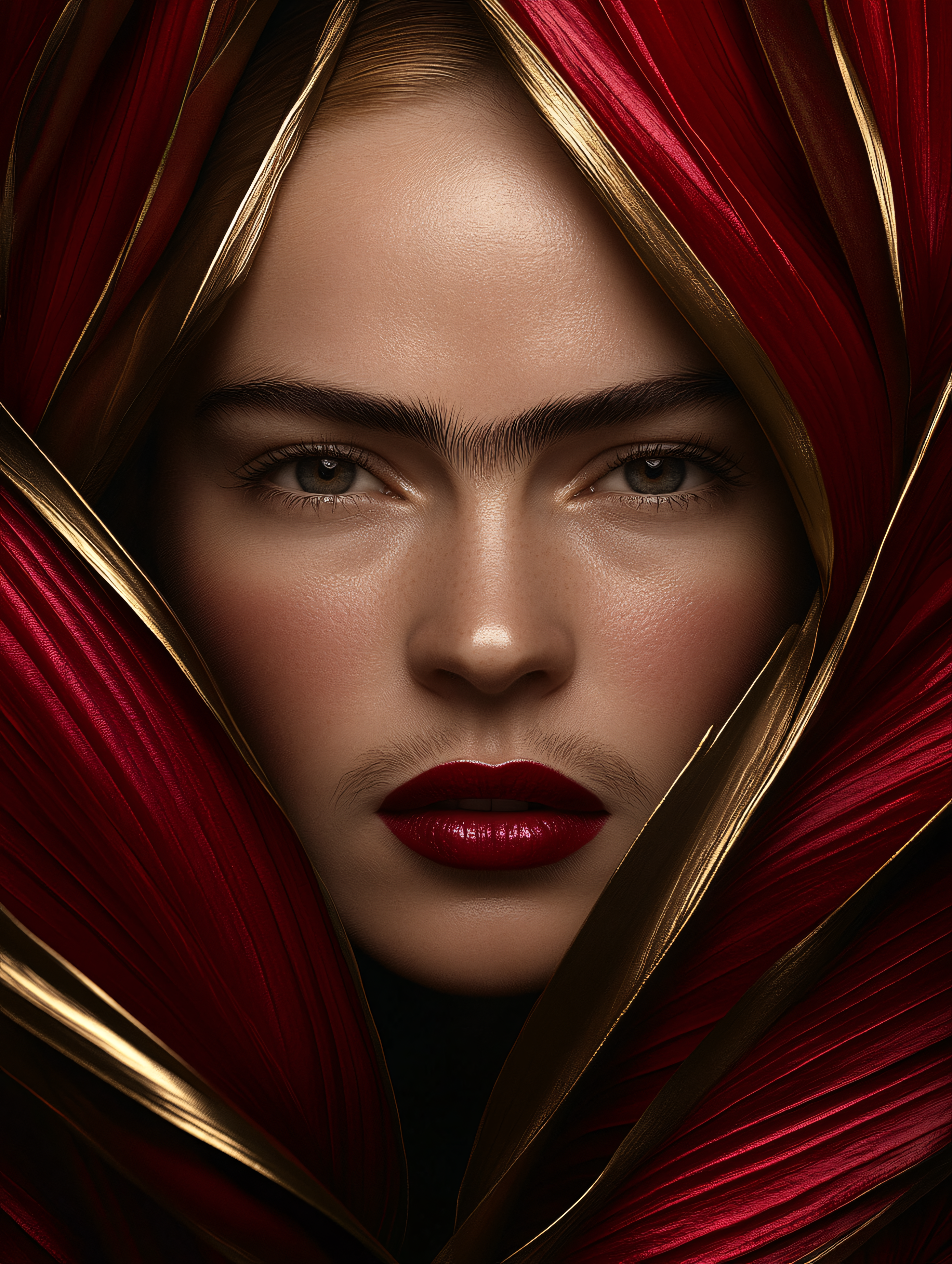 Portrait Of A Woman With Bold Red Lips