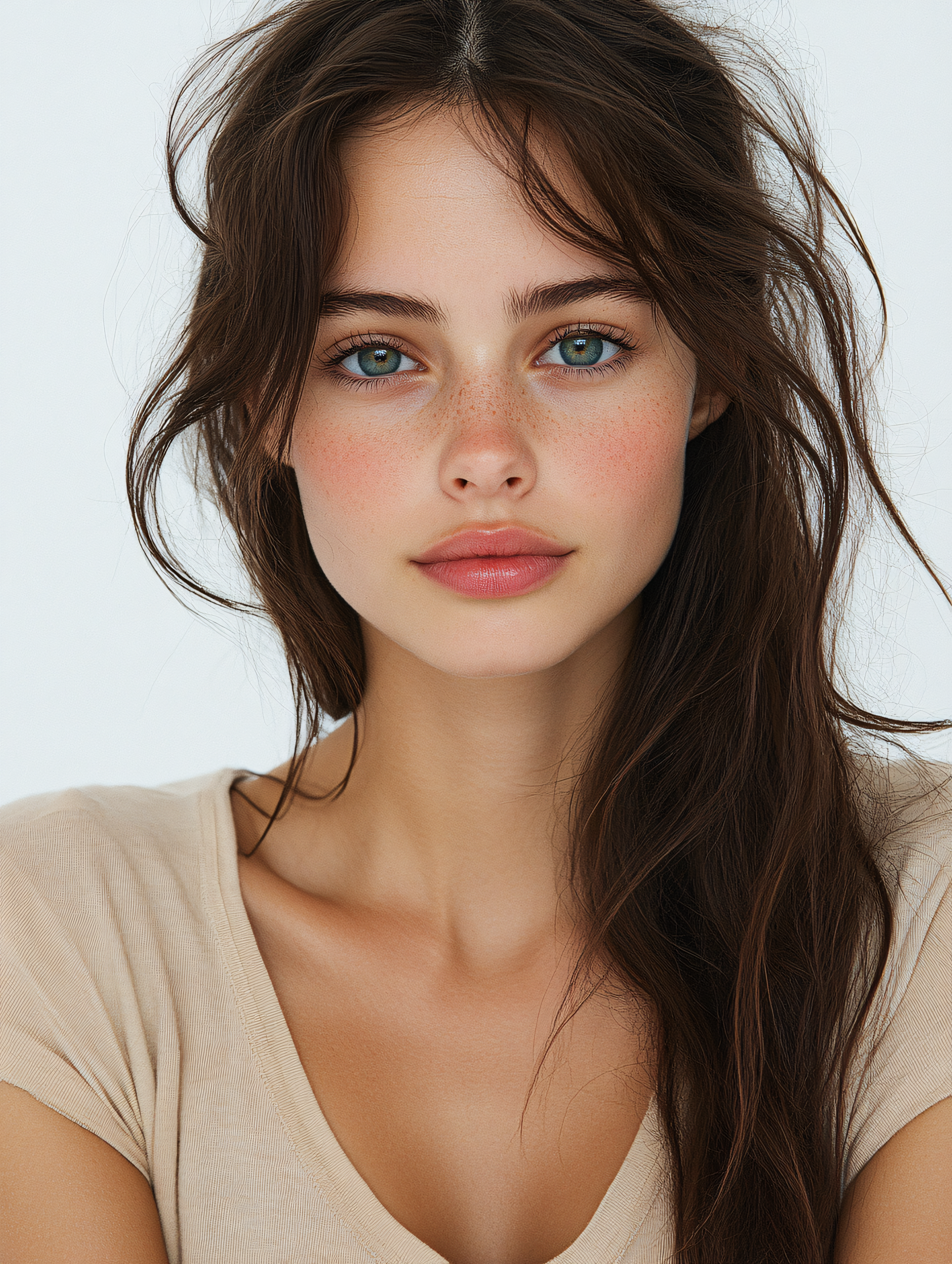 Portrait Of Beautiful Woman With Freckles