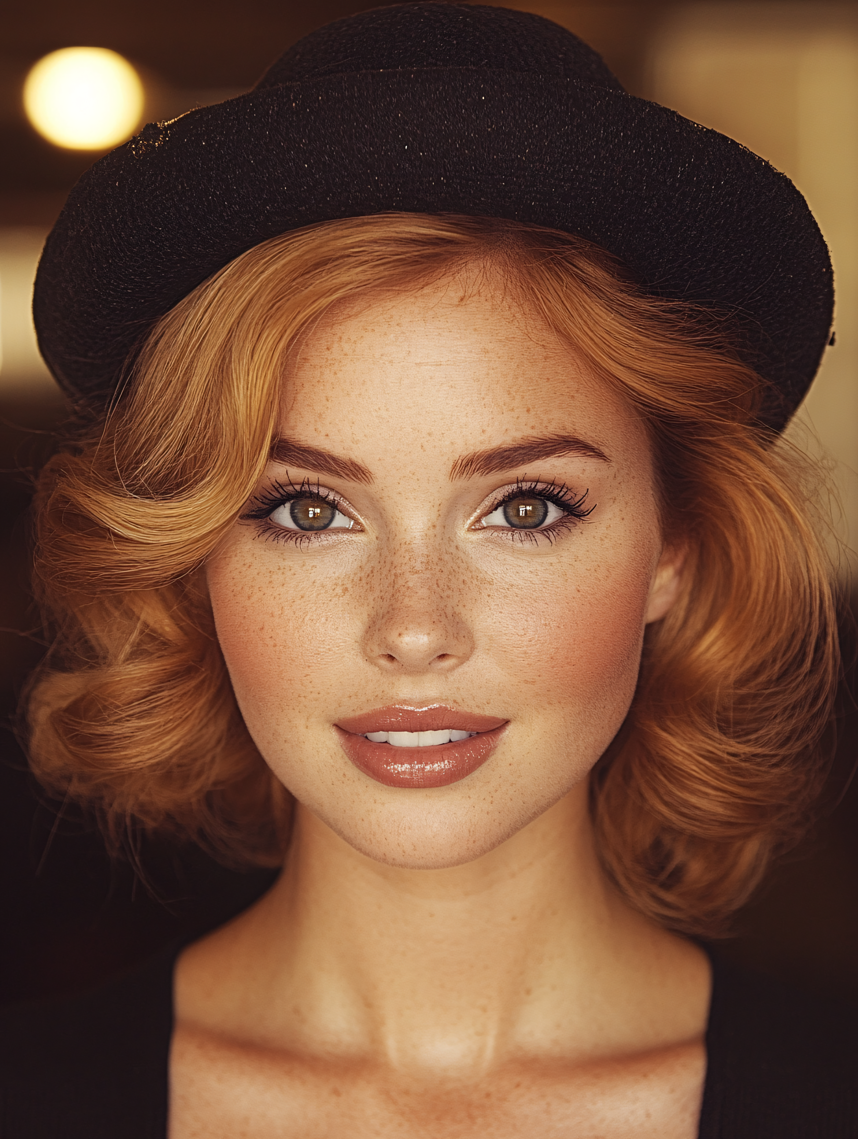 Portrait Of Redhead Woman With Freckles Wearing Hat