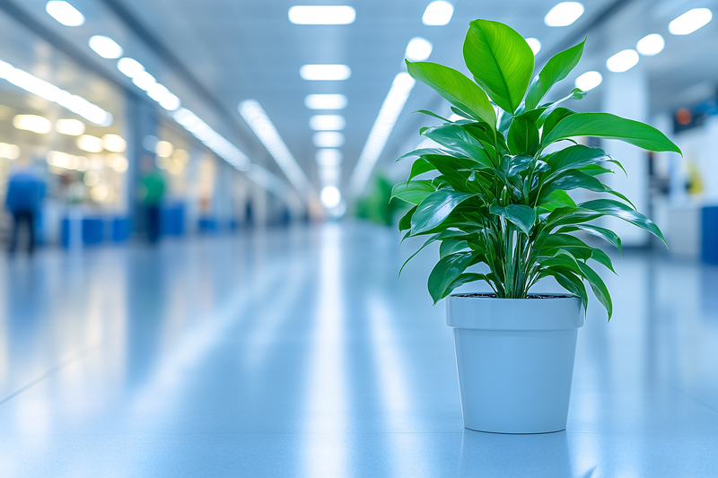 Potted Plant In Bright Hallway