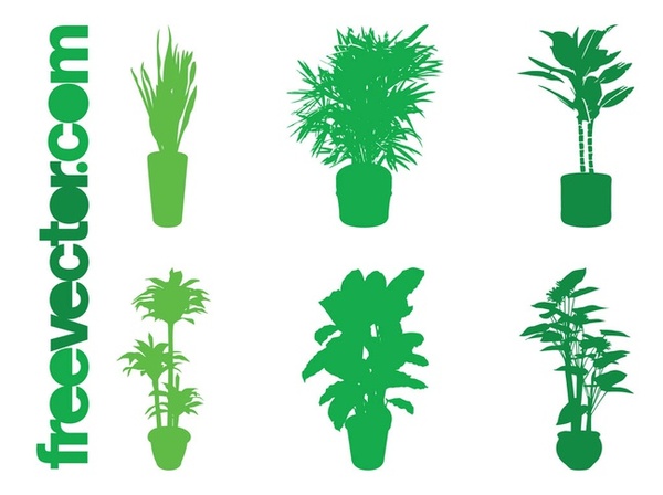 Potted Plant Silhouettes Set Free Vector