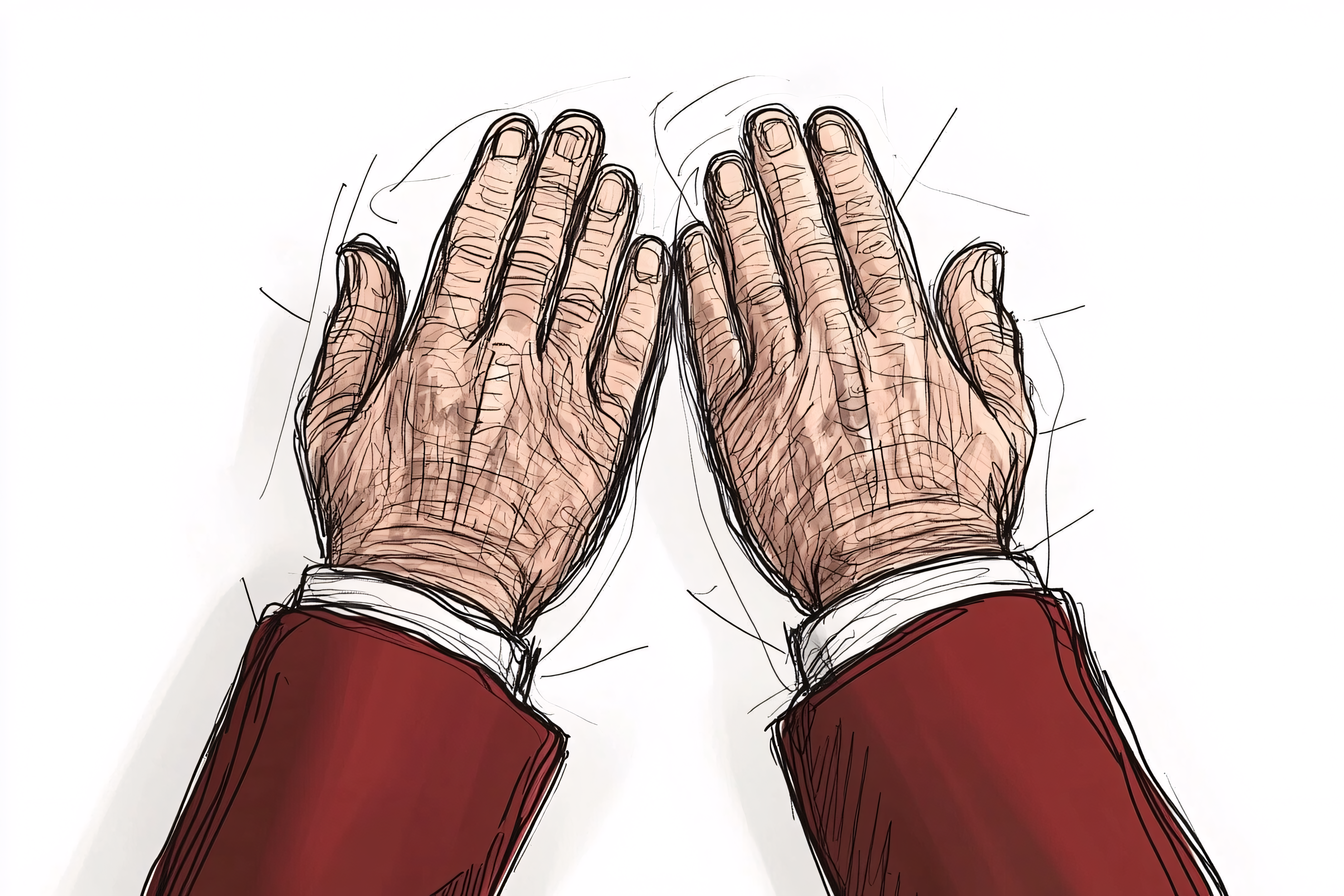 Praying Hands Over White Surface