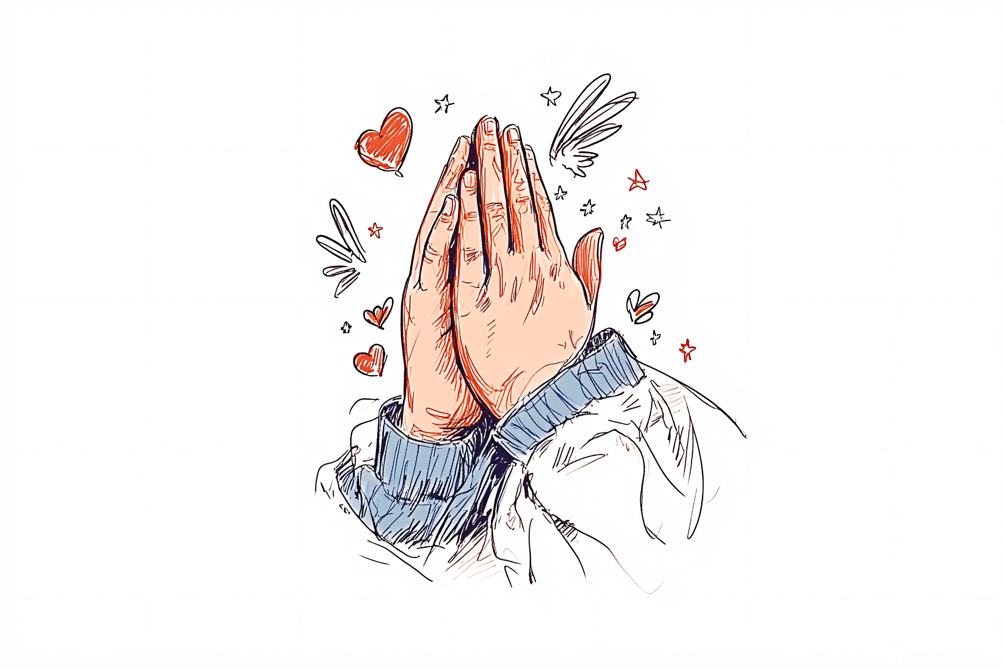 Praying Hands with Hearts and Stars