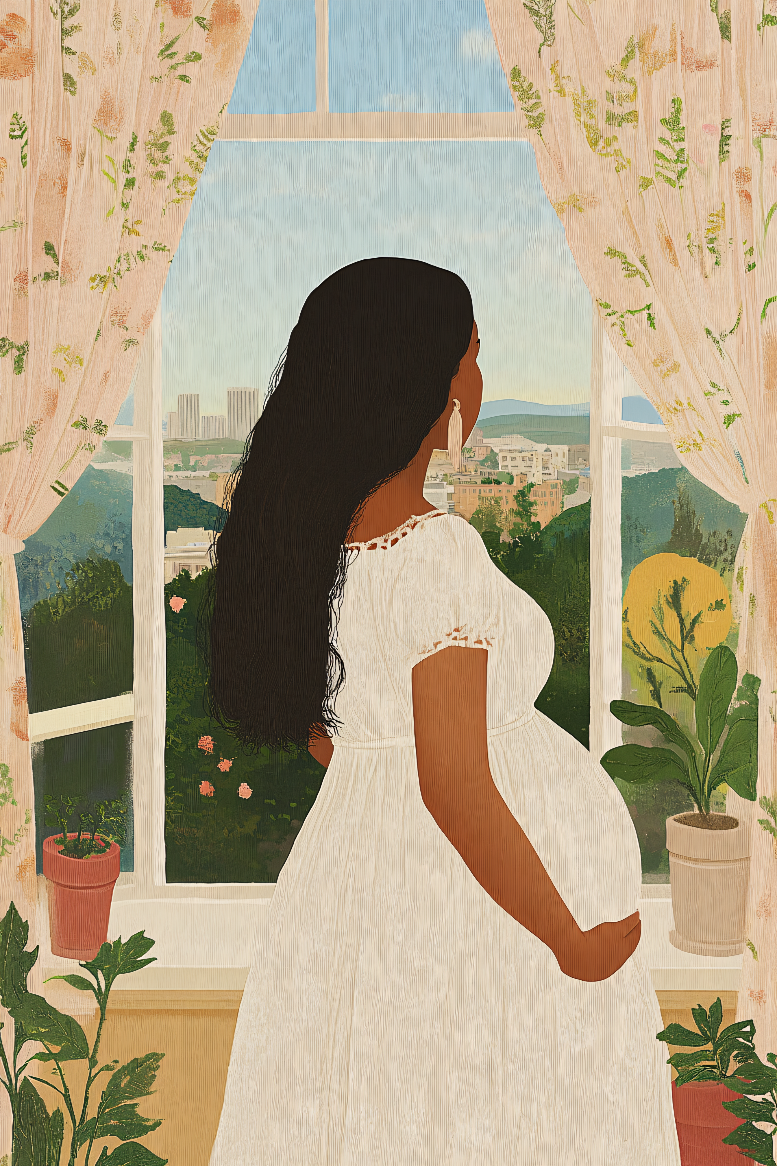 Pregnant Woman Looking Out Window