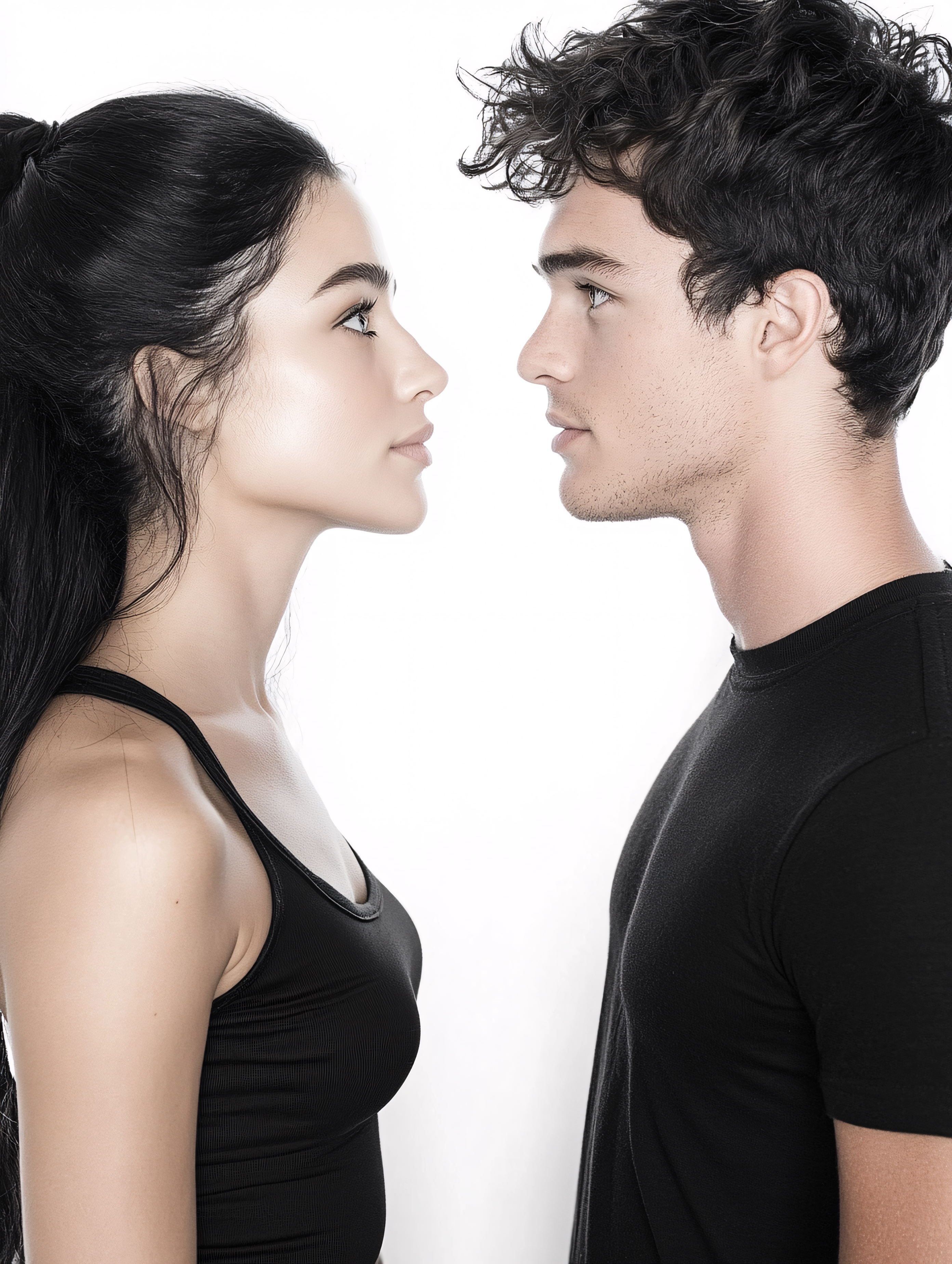 Profile Portrait of Man and Woman Facing Each Other